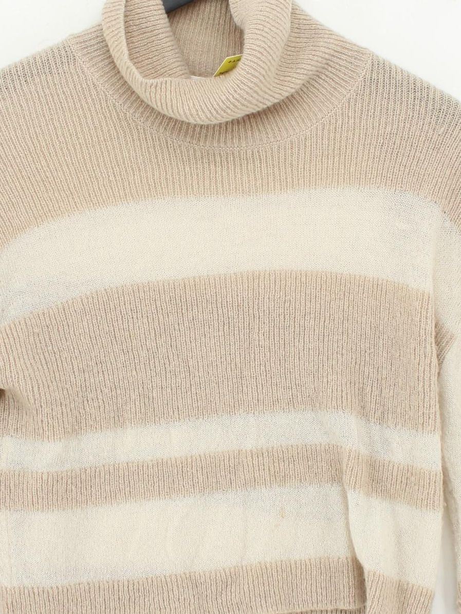 Weekday Women's Jumper L Cream Striped Polyamide with Wool Roll Neck Pullover - Image 3