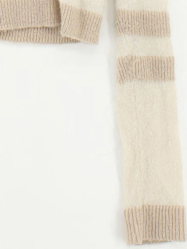 Weekday Women's Jumper L Cream Striped Polyamide with Wool Roll Neck Pullover - Image 4