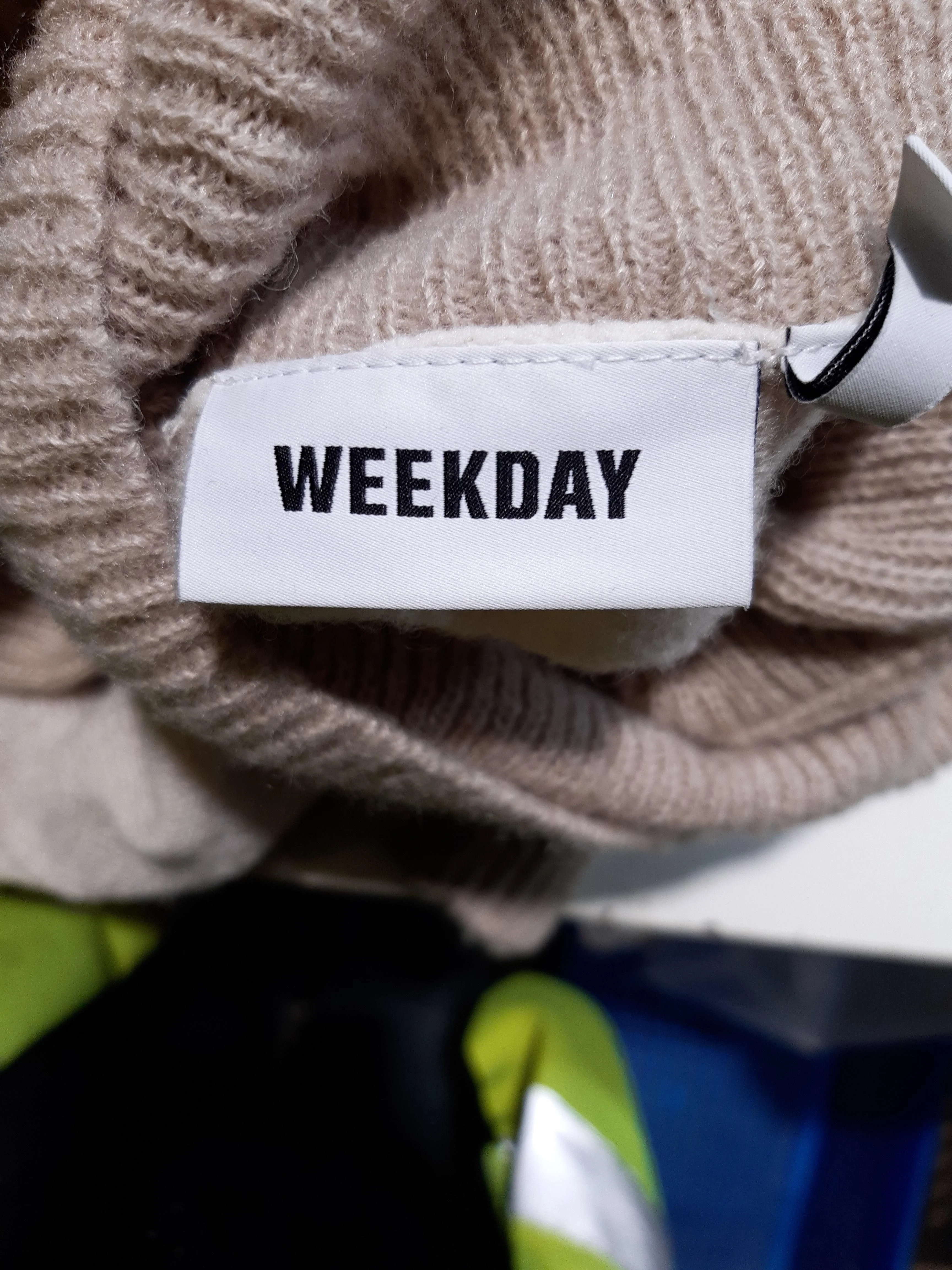 Weekday Women's Jumper L Cream Striped Polyamide with Wool Roll Neck Pullover - Image 8