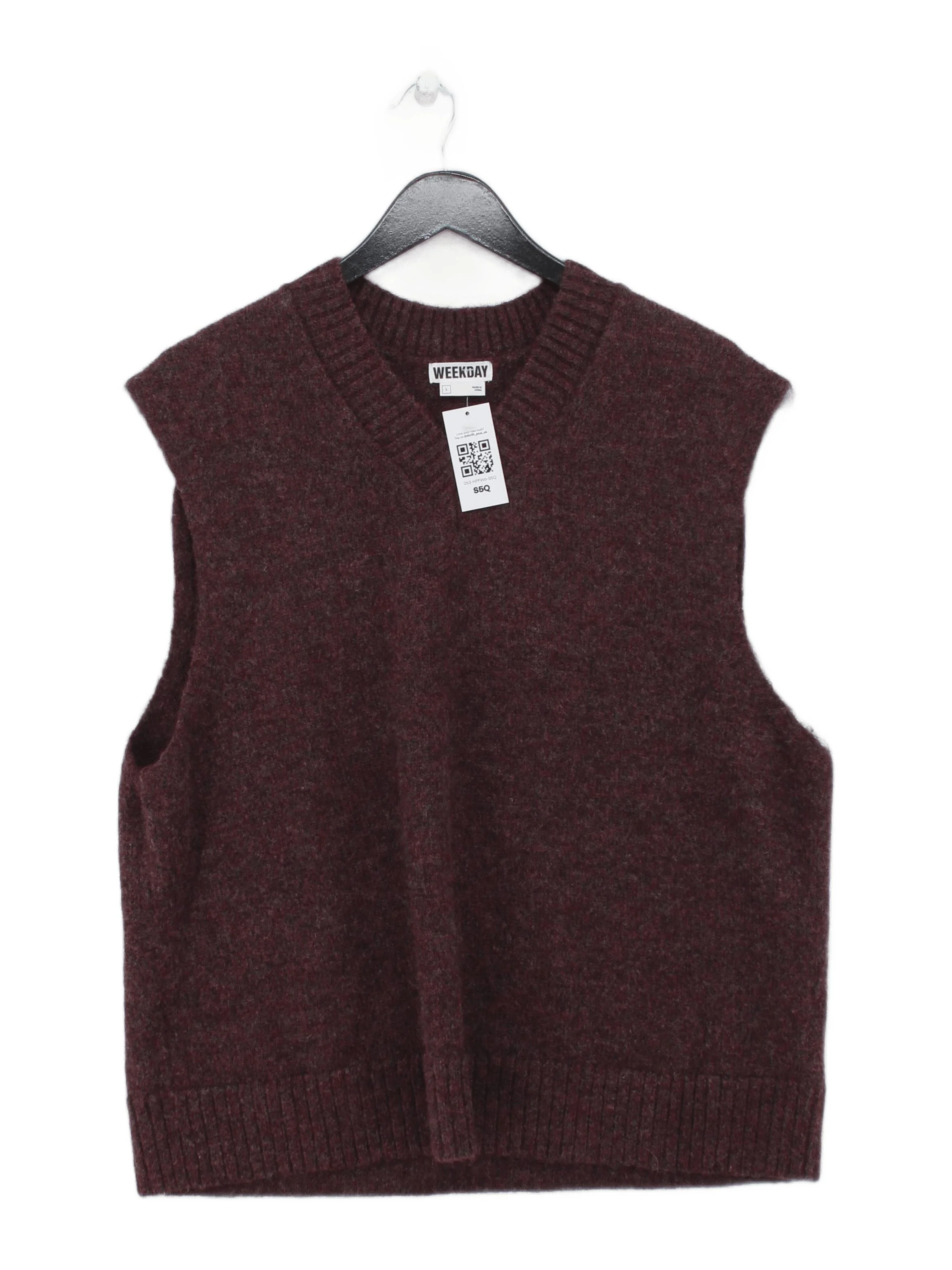 Weekday Women's Jumper L Red Wool with Polyester, Elastane Round Neck Vest
