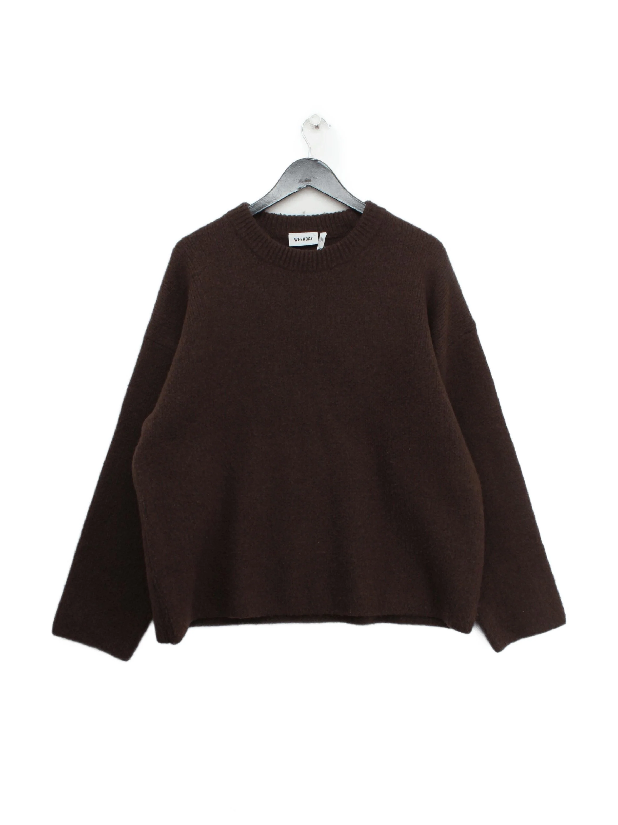 Weekday Women's Jumper M Brown Polyester with Wool Crew Neck Pullover