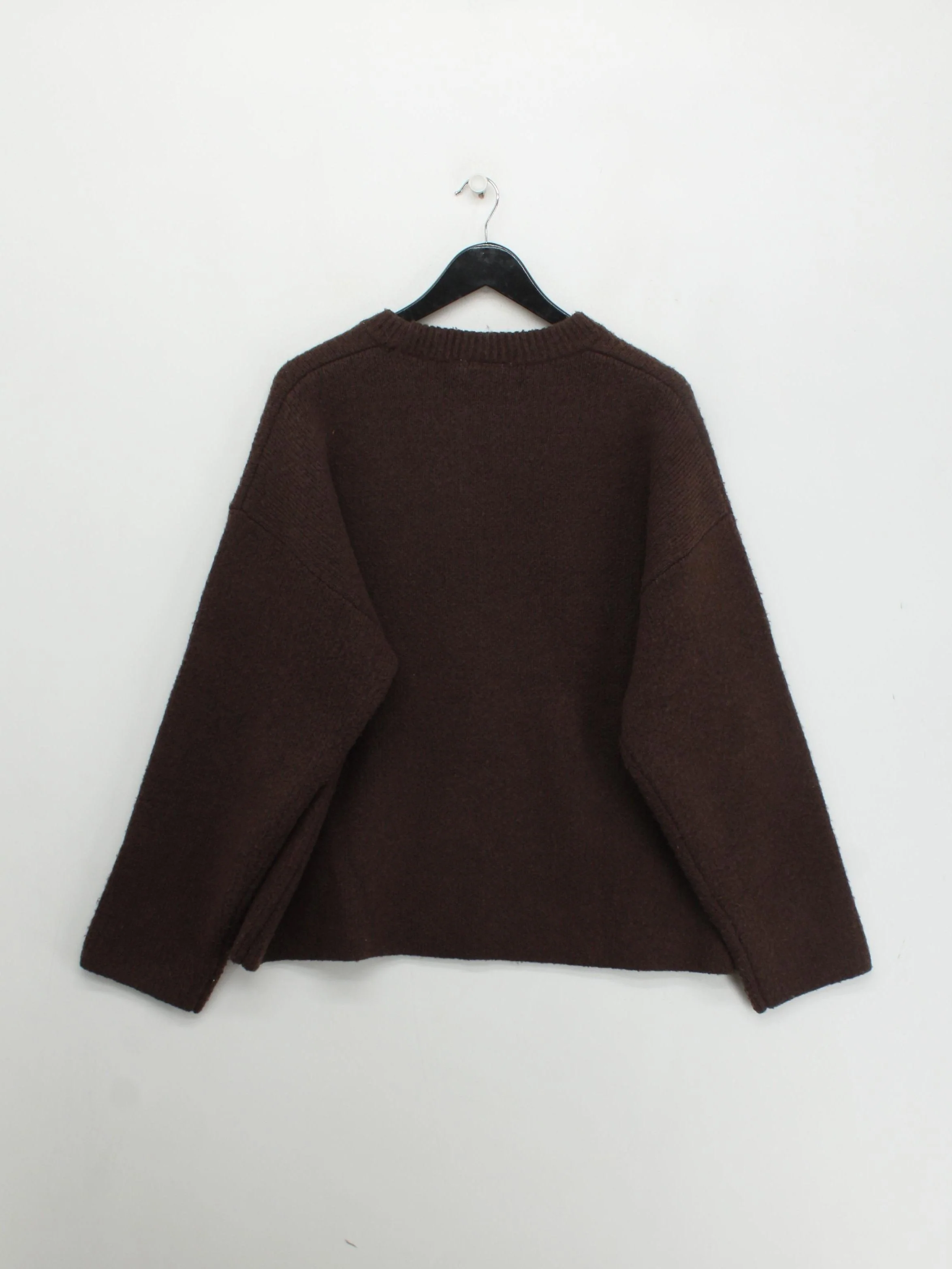 Weekday Women's Jumper M Brown Polyester with Wool Crew Neck Pullover - Image 2
