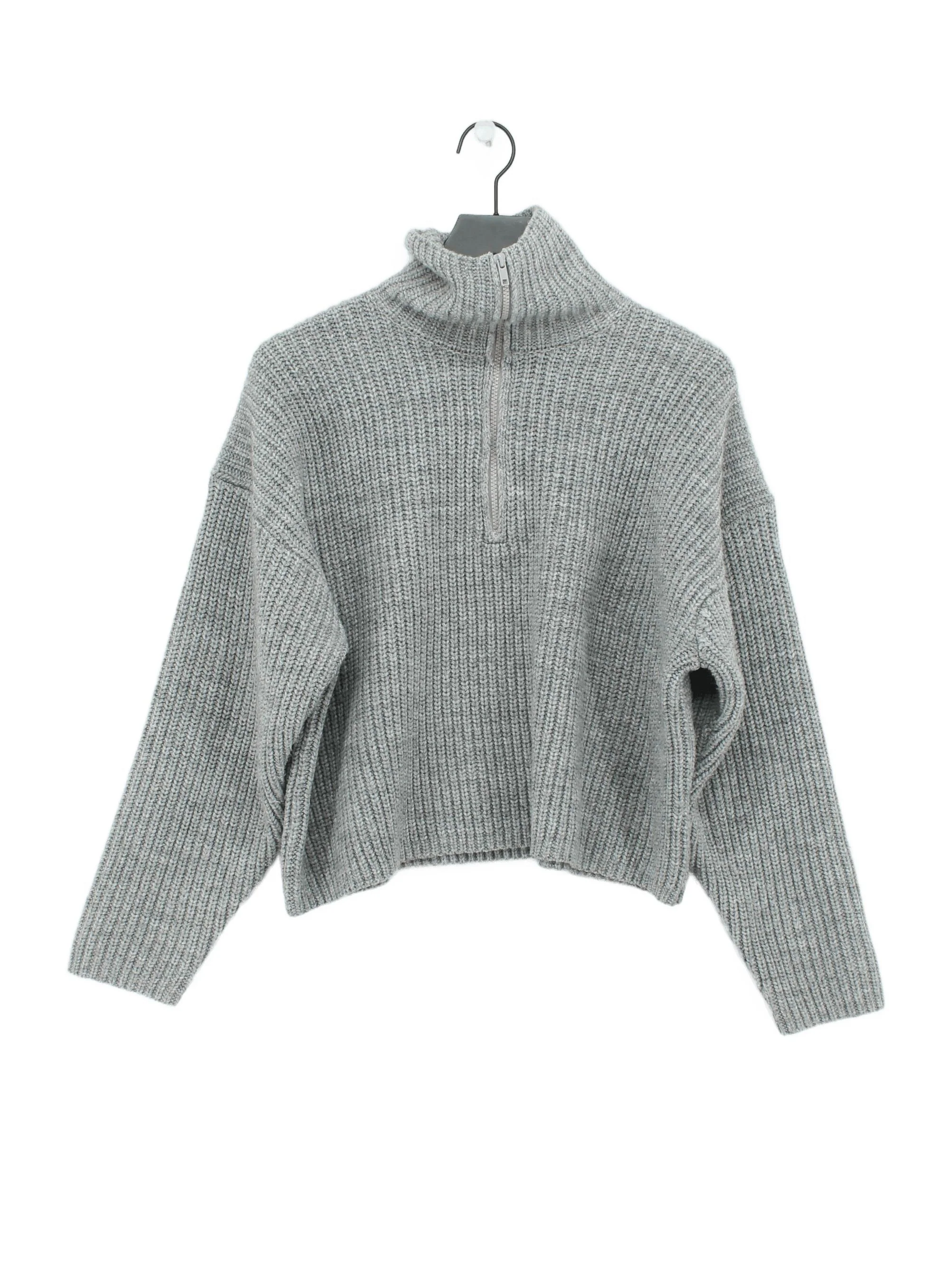 Weekday Women's Jumper S Grey Acrylic with Wool High Neck Pullover