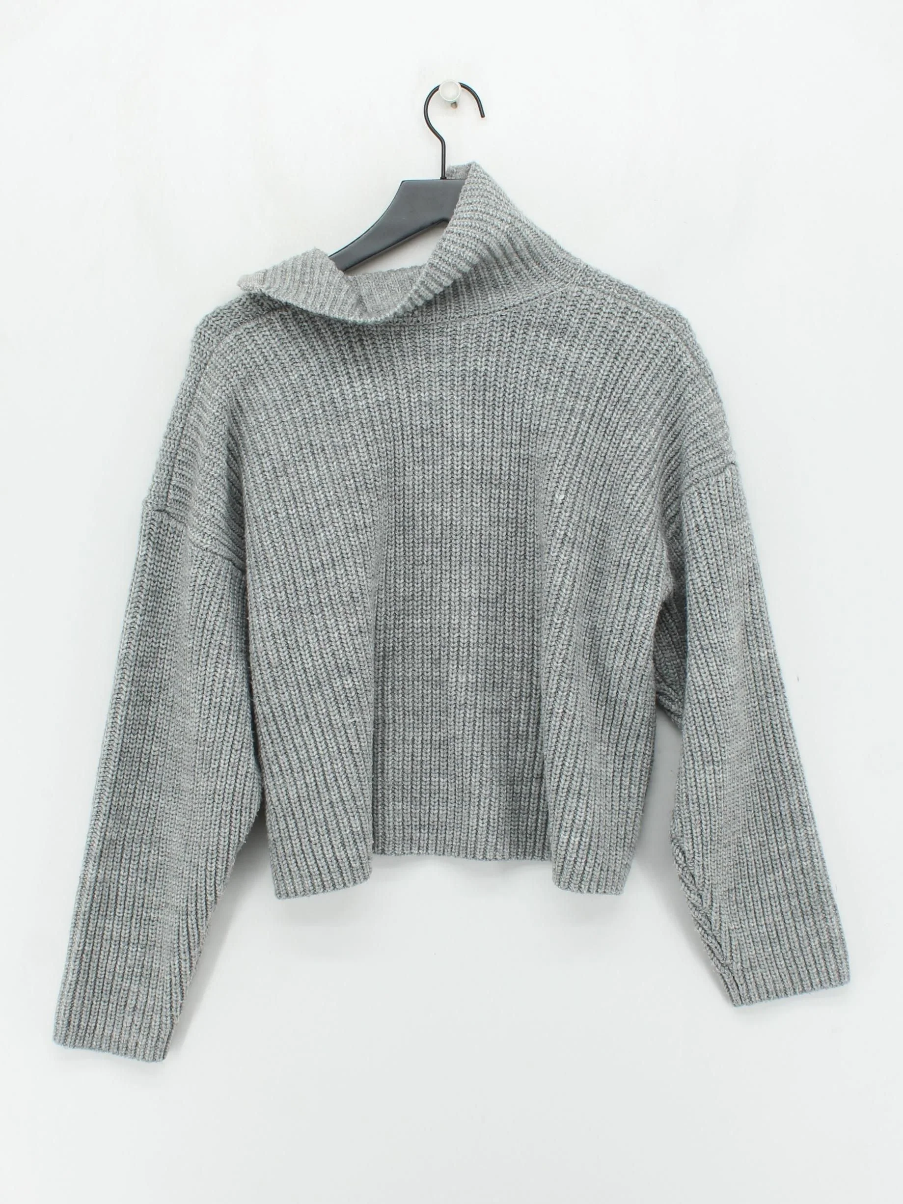Weekday Women's Jumper S Grey Acrylic with Wool High Neck Pullover - Image 2