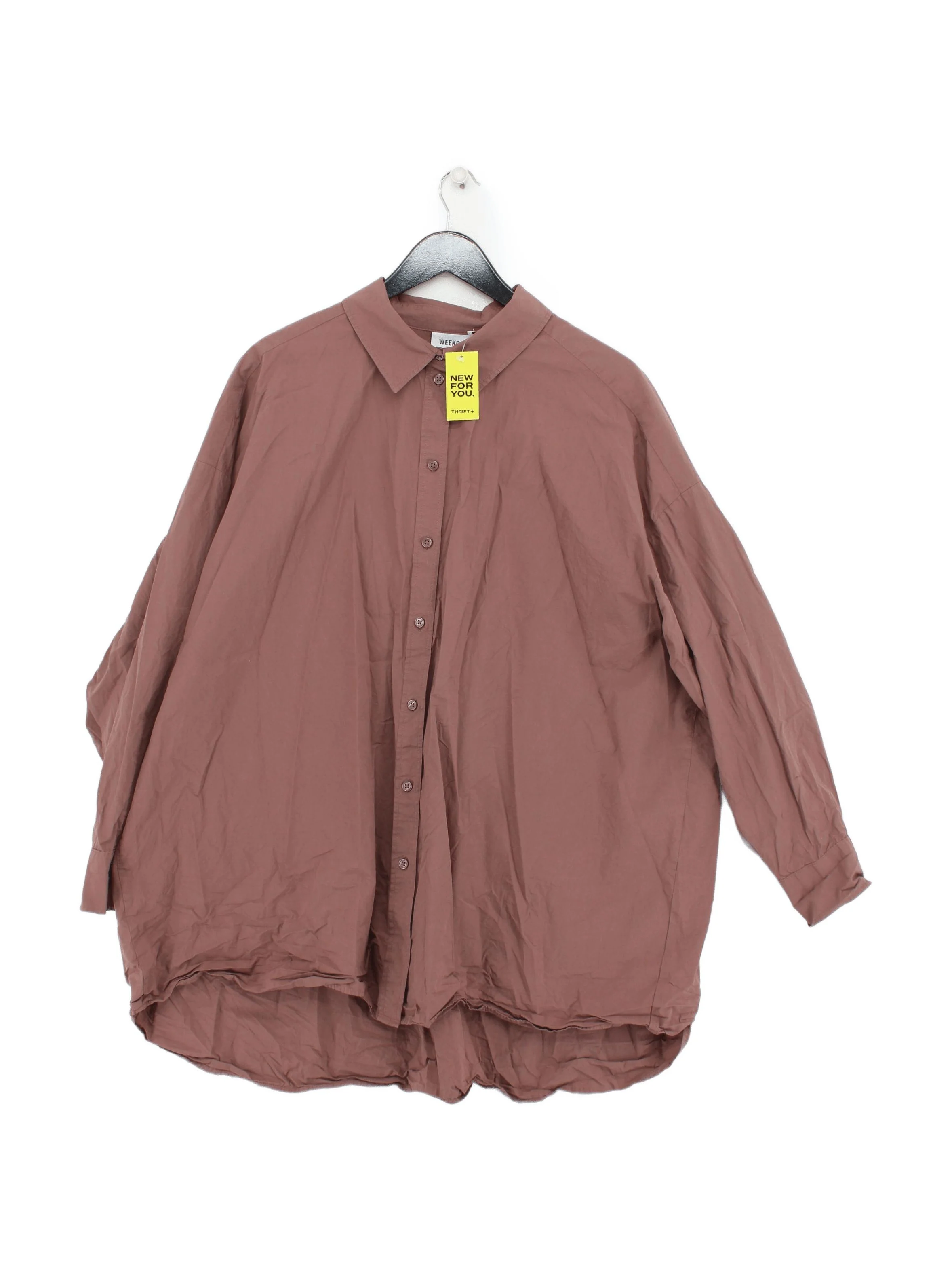 Weekday Women's Shirt M Brown 100% Cotton Long Sleeve Collared Basic