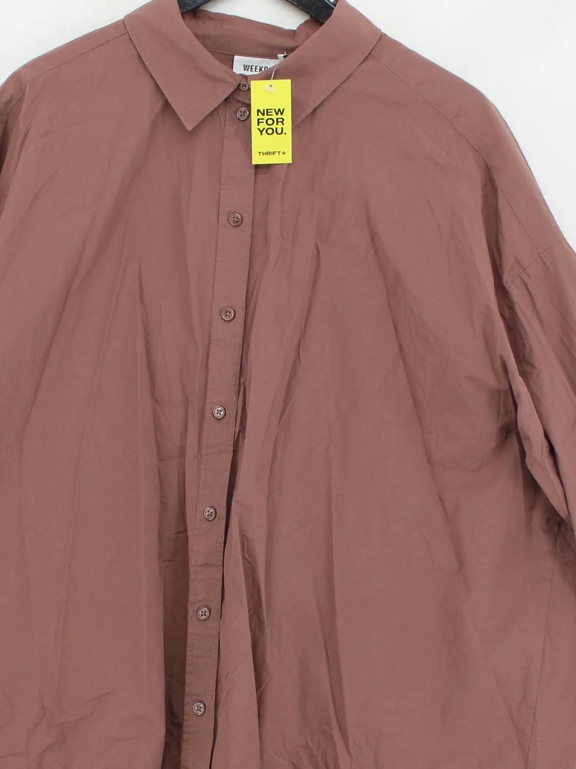 Weekday Women's Shirt M Brown 100% Cotton Long Sleeve Collared Basic - Image 3