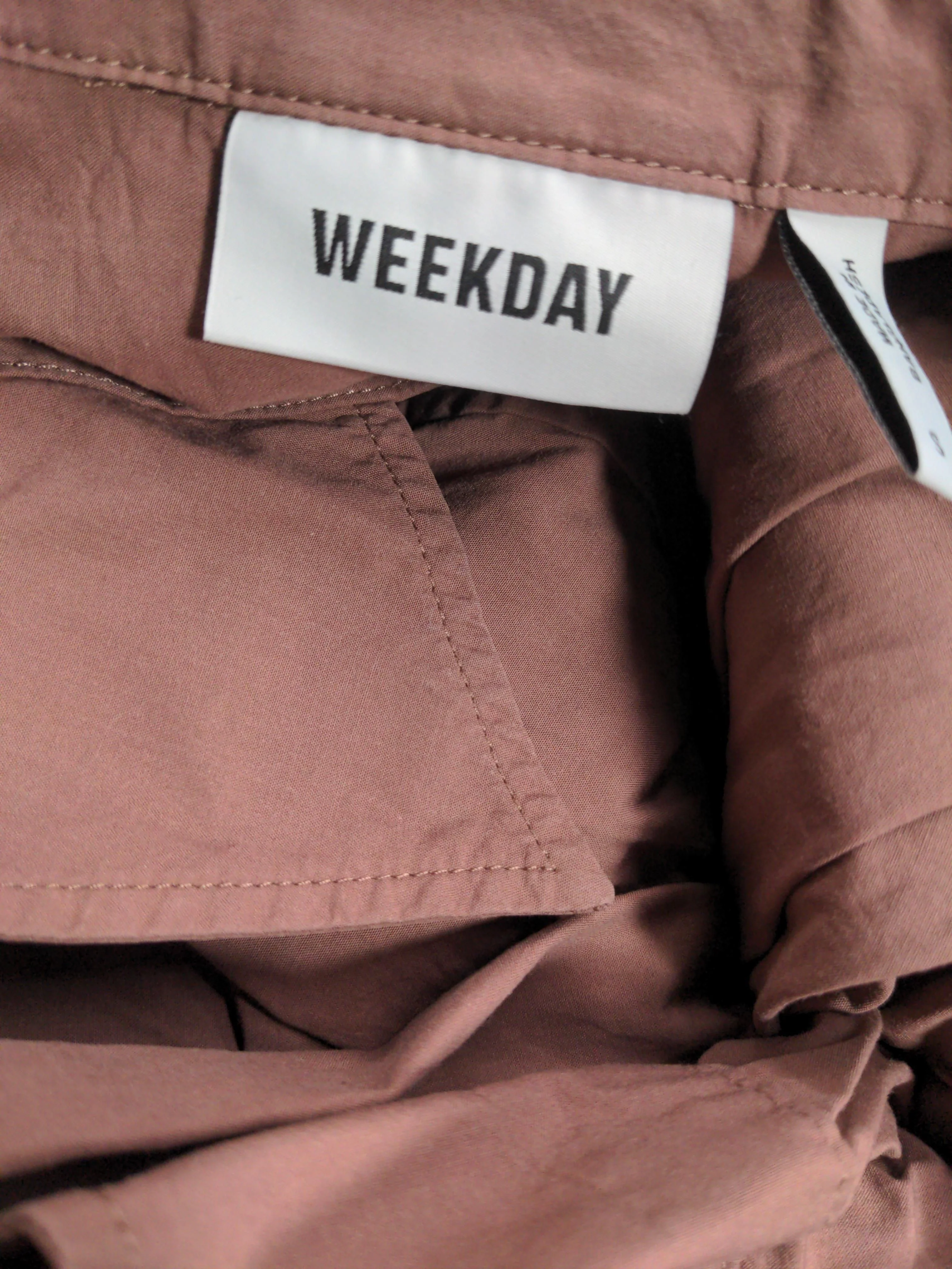 Weekday Women's Shirt M Brown 100% Cotton Long Sleeve Collared Basic - Image 5