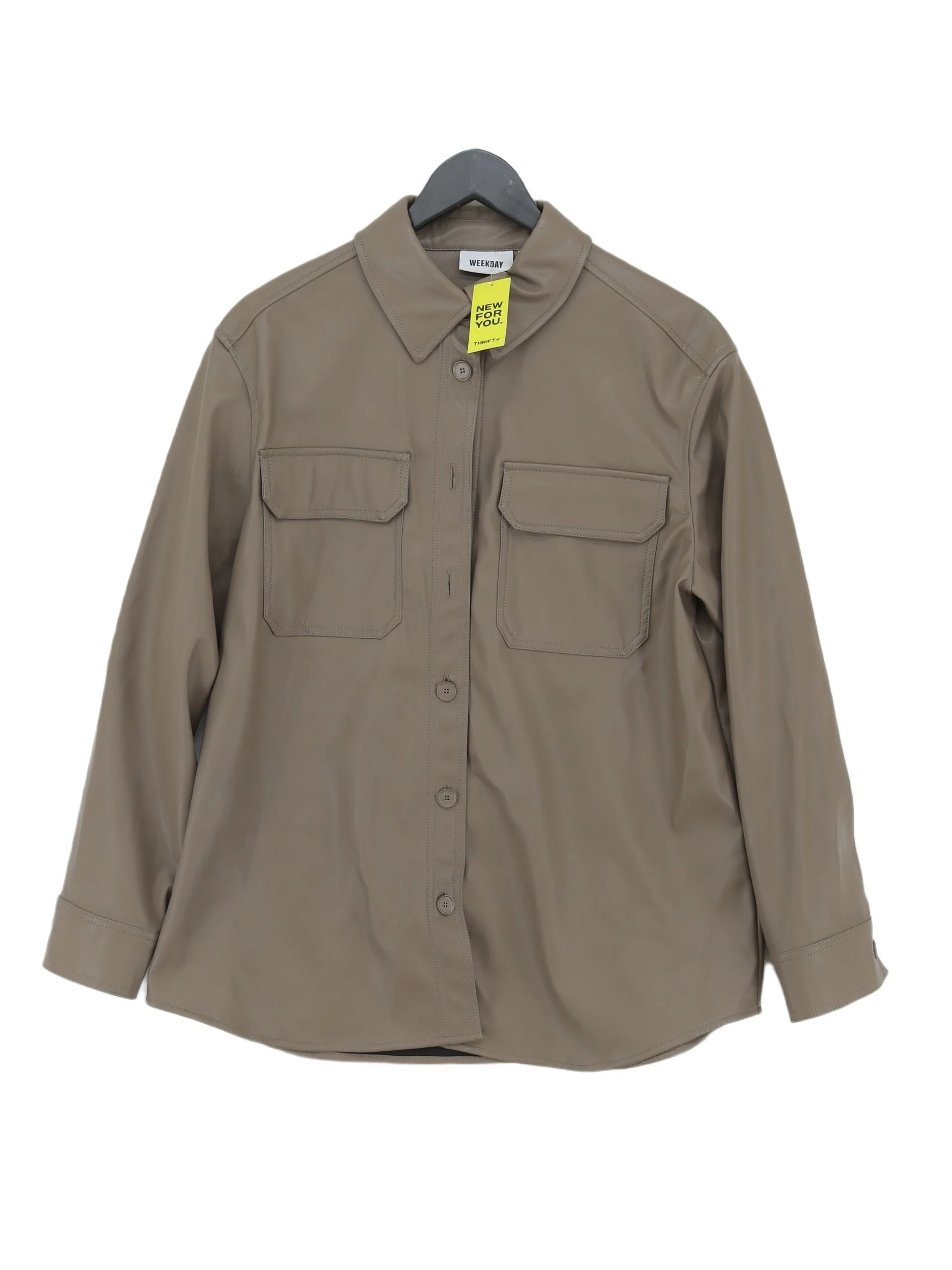 Weekday Women's Shirt S Brown 100% Polyester Long Sleeve Collared Basic