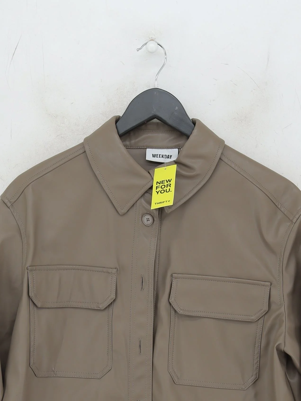 Weekday Women's Shirt S Brown 100% Polyester Long Sleeve Collared Basic - Image 3