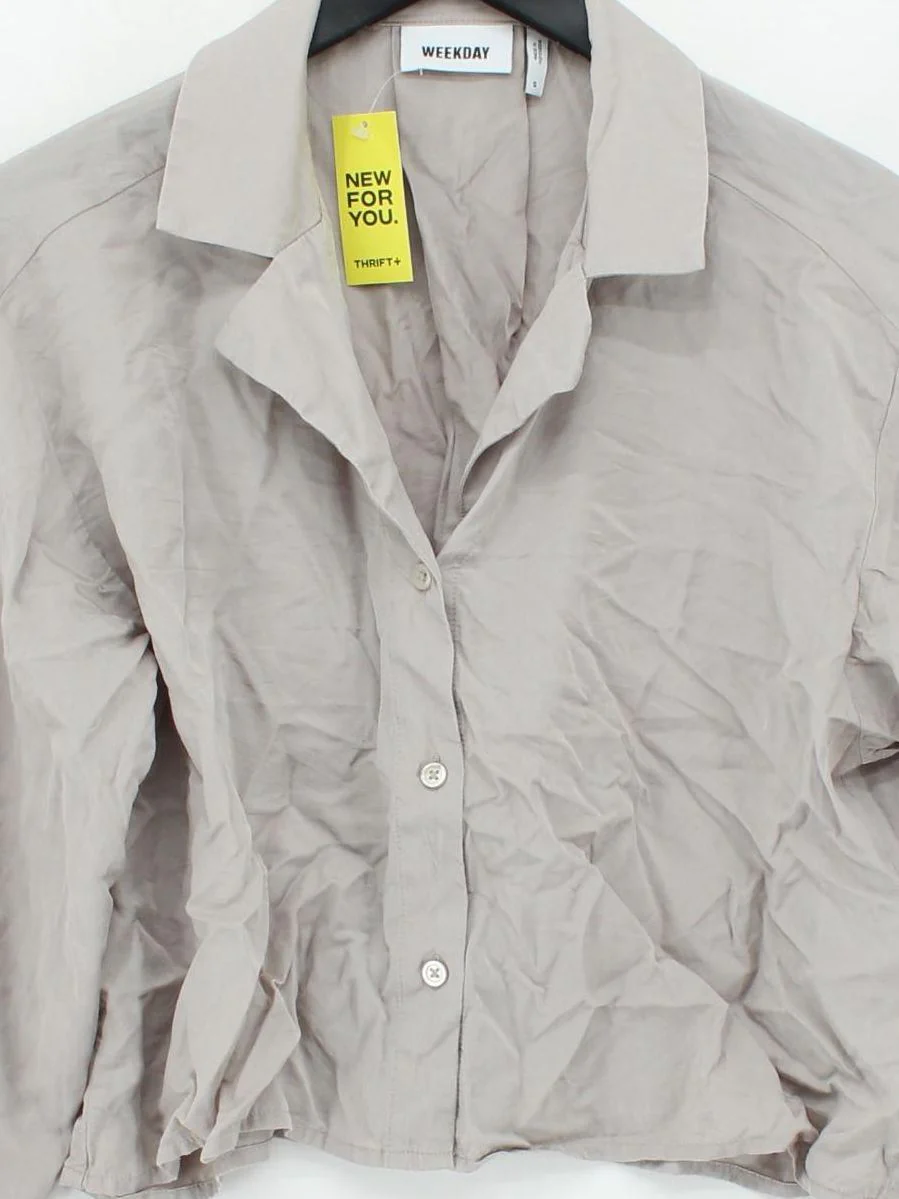 Weekday Women's Shirt S Grey 100% Lyocell Modal Long Sleeve Collared Basic - Image 3