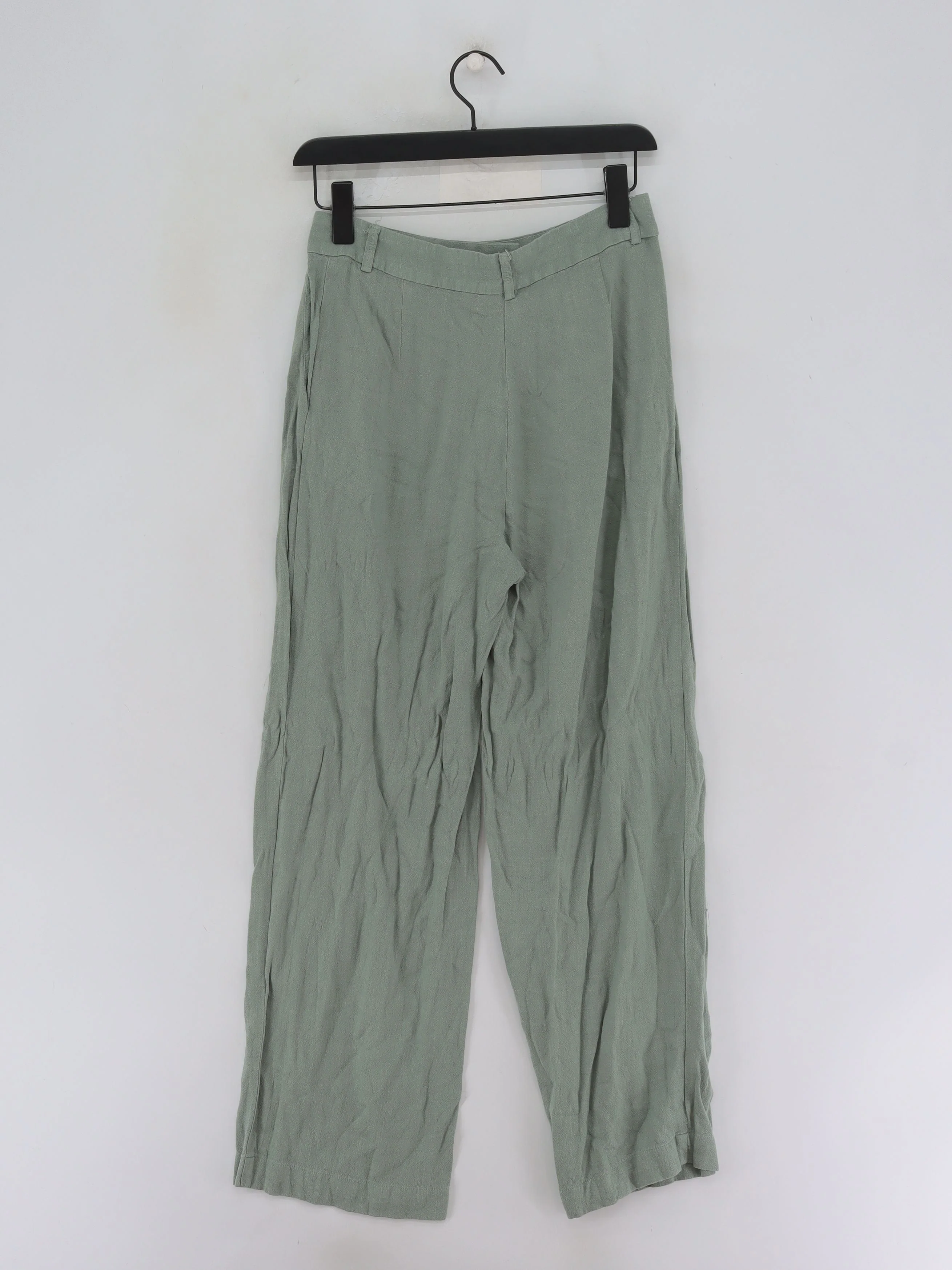 Weekday Women's Suit Trousers UK 8 Green Viscose with Linen Wide-Leg Dress Pants - Image 2