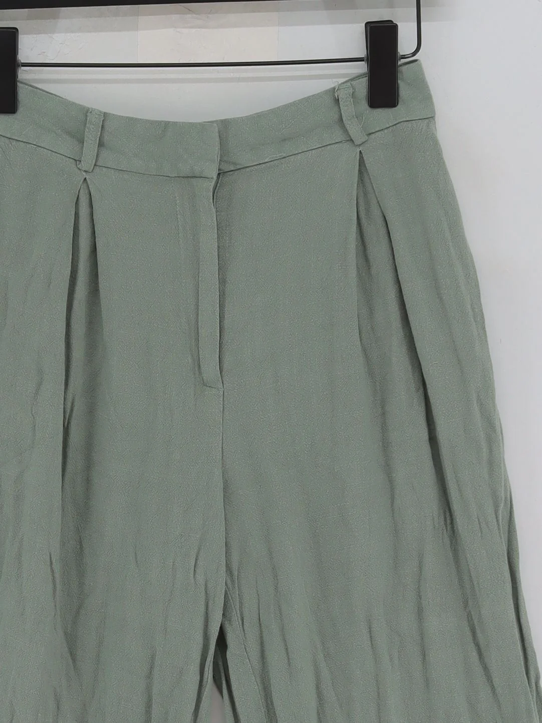 Weekday Women's Suit Trousers UK 8 Green Viscose with Linen Wide-Leg Dress Pants - Image 3