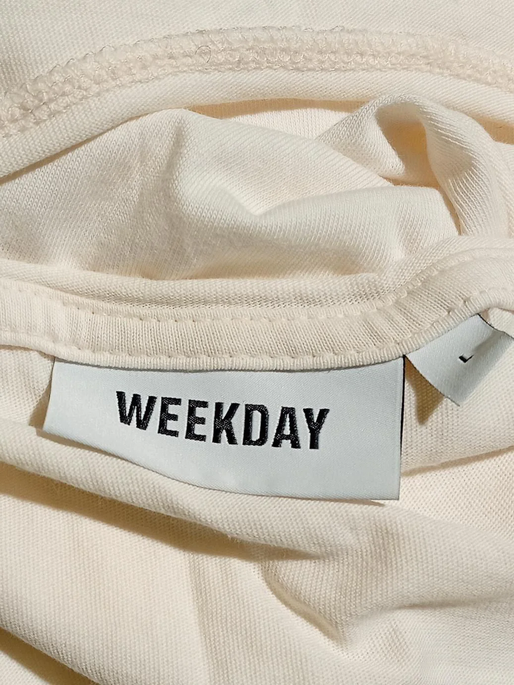 Weekday Women's T-Shirt L Cream 100% Cotton Sleeveless Round Neck Basic - Image 5