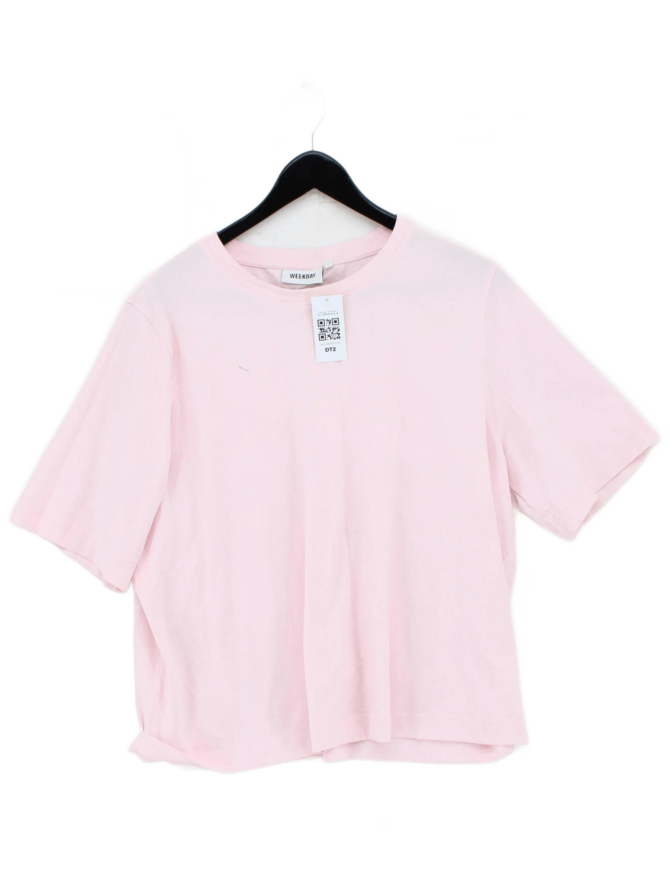 Weekday Women's T-Shirt L Pink 100% Other Short Sleeve Crew Neck Basic