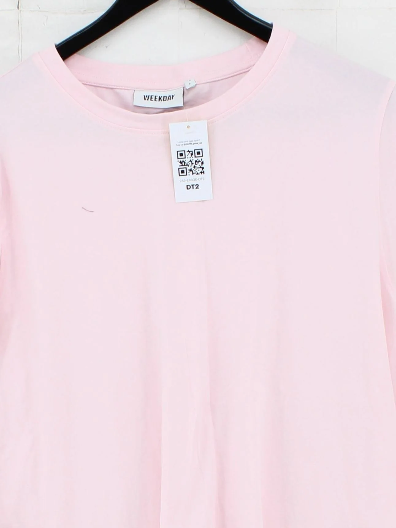 Weekday Women's T-Shirt L Pink 100% Other Short Sleeve Crew Neck Basic - Image 3