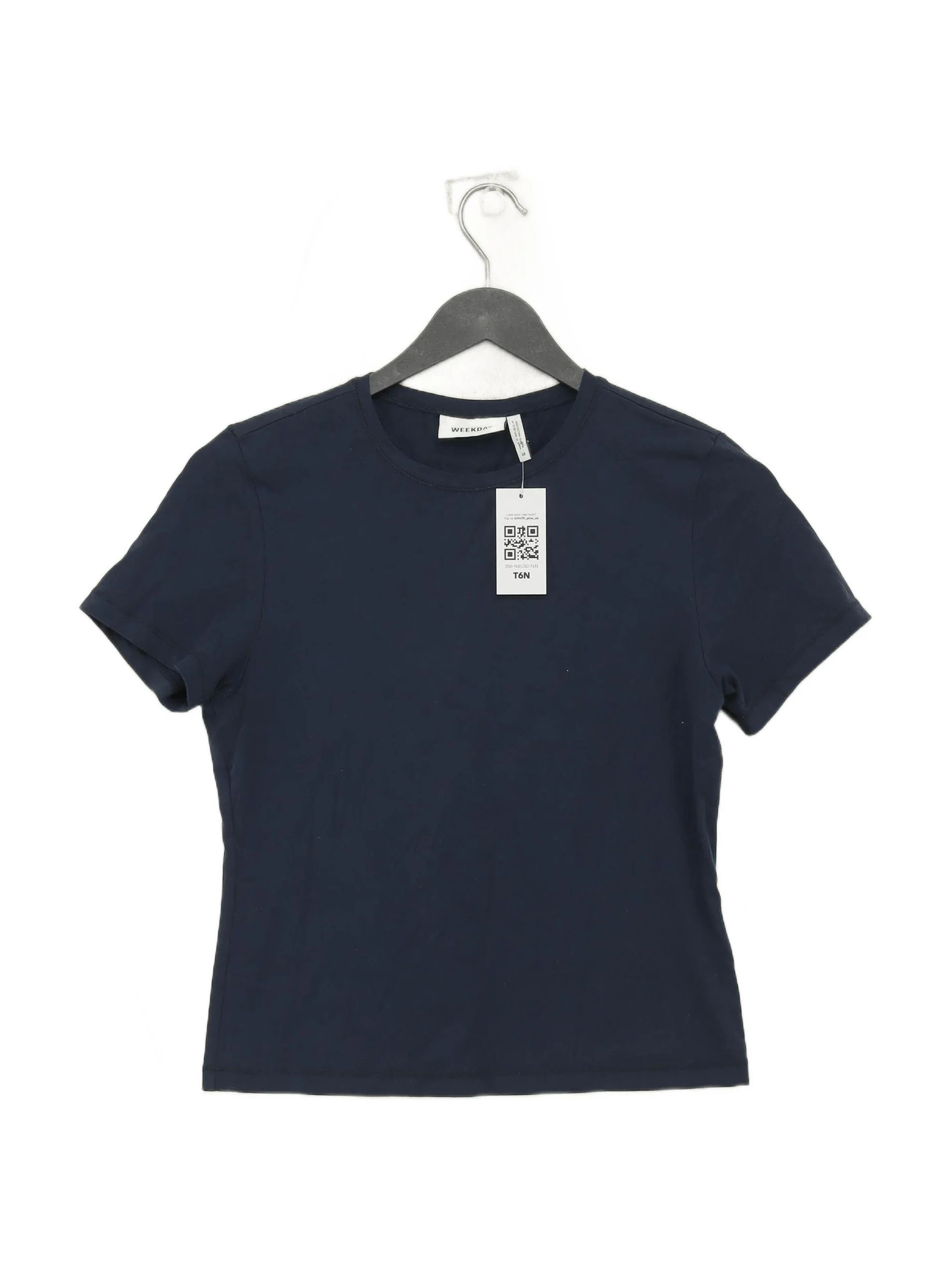 Weekday Women's T-Shirt M Blue Cotton with Elastane Basic