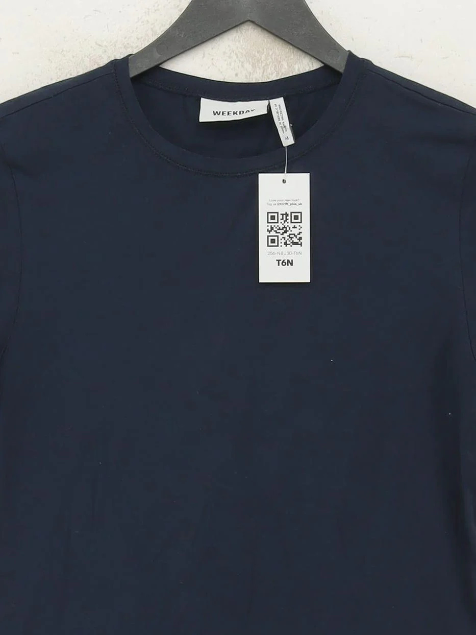Weekday Women's T-Shirt M Blue Cotton with Elastane Basic - Image 3