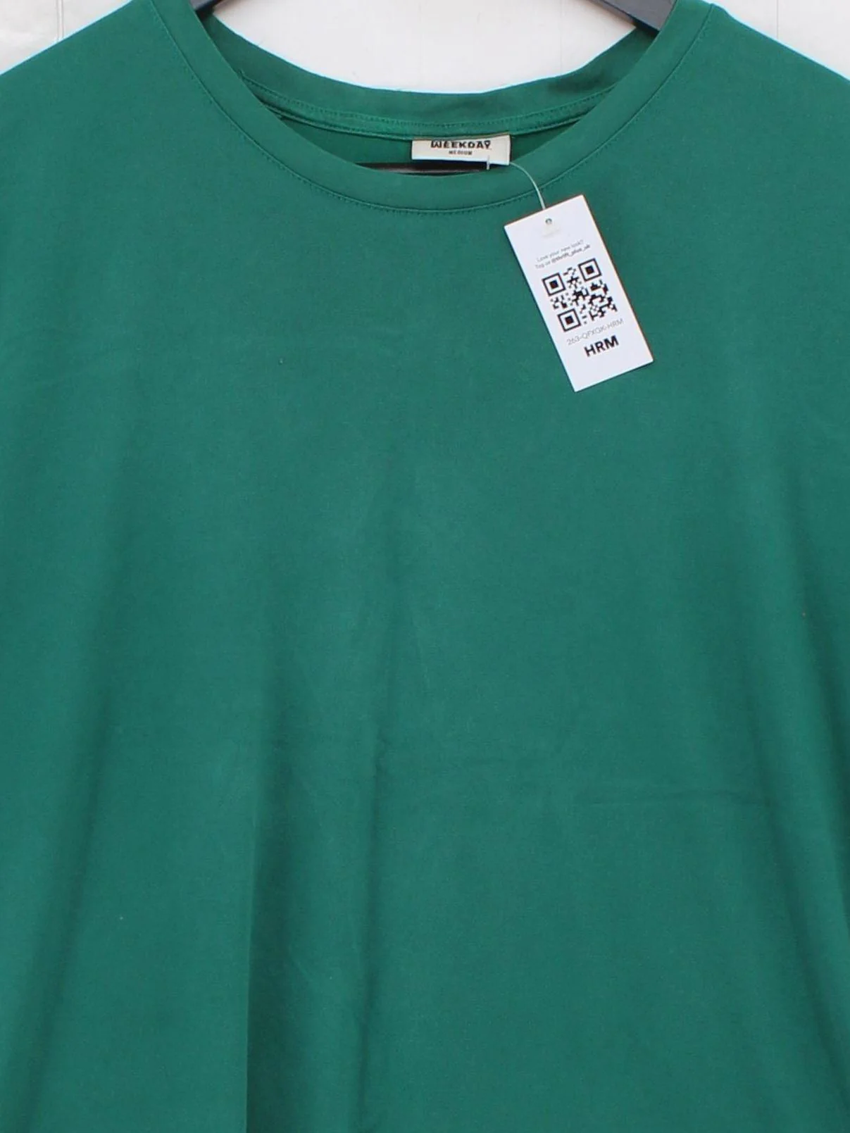 Weekday Women's T-Shirt M Green Viscose with Polyester Basic - Image 3
