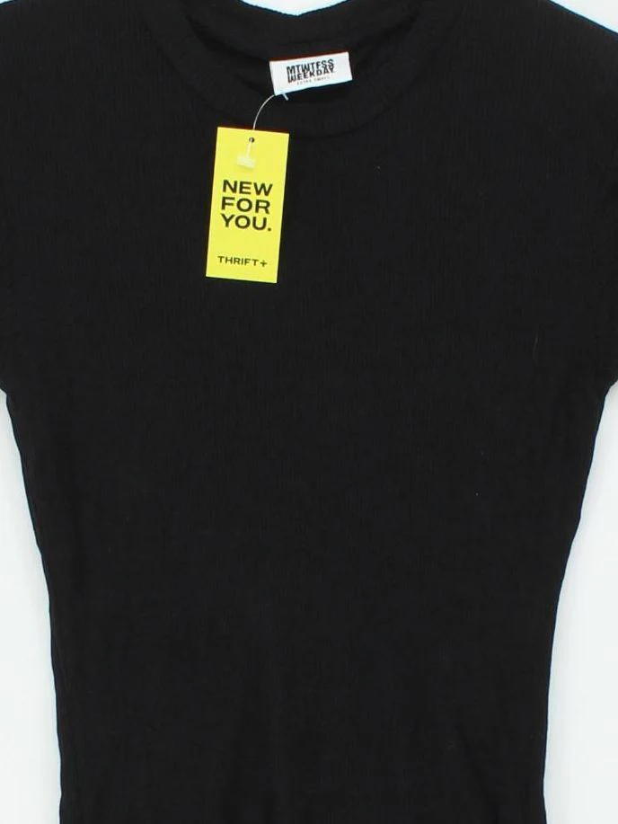 Weekday Women's T-Shirt S Black 100% Lyocell Modal Short Sleeve Round Neck Basic - Image 3
