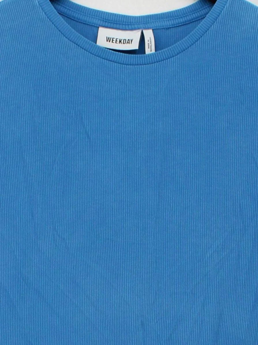 Weekday Women's T-Shirt S Blue Lyocell Modal with Elastane Basic - Image 3