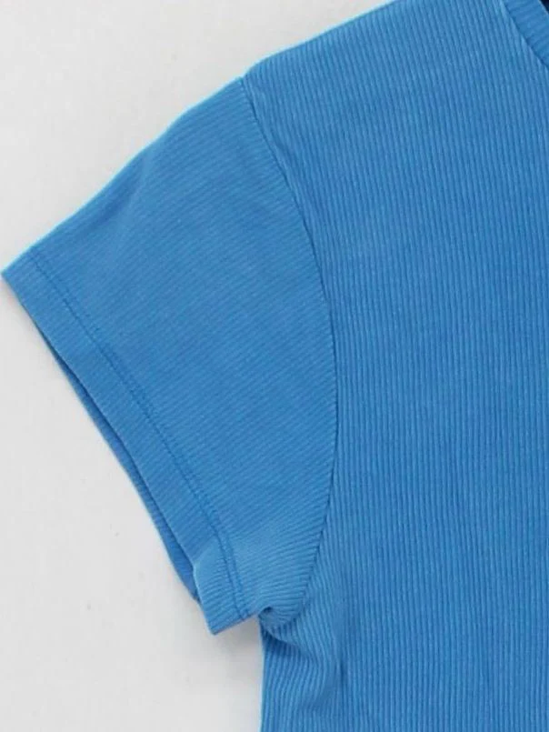 Weekday Women's T-Shirt S Blue Lyocell Modal with Elastane Basic - Image 4