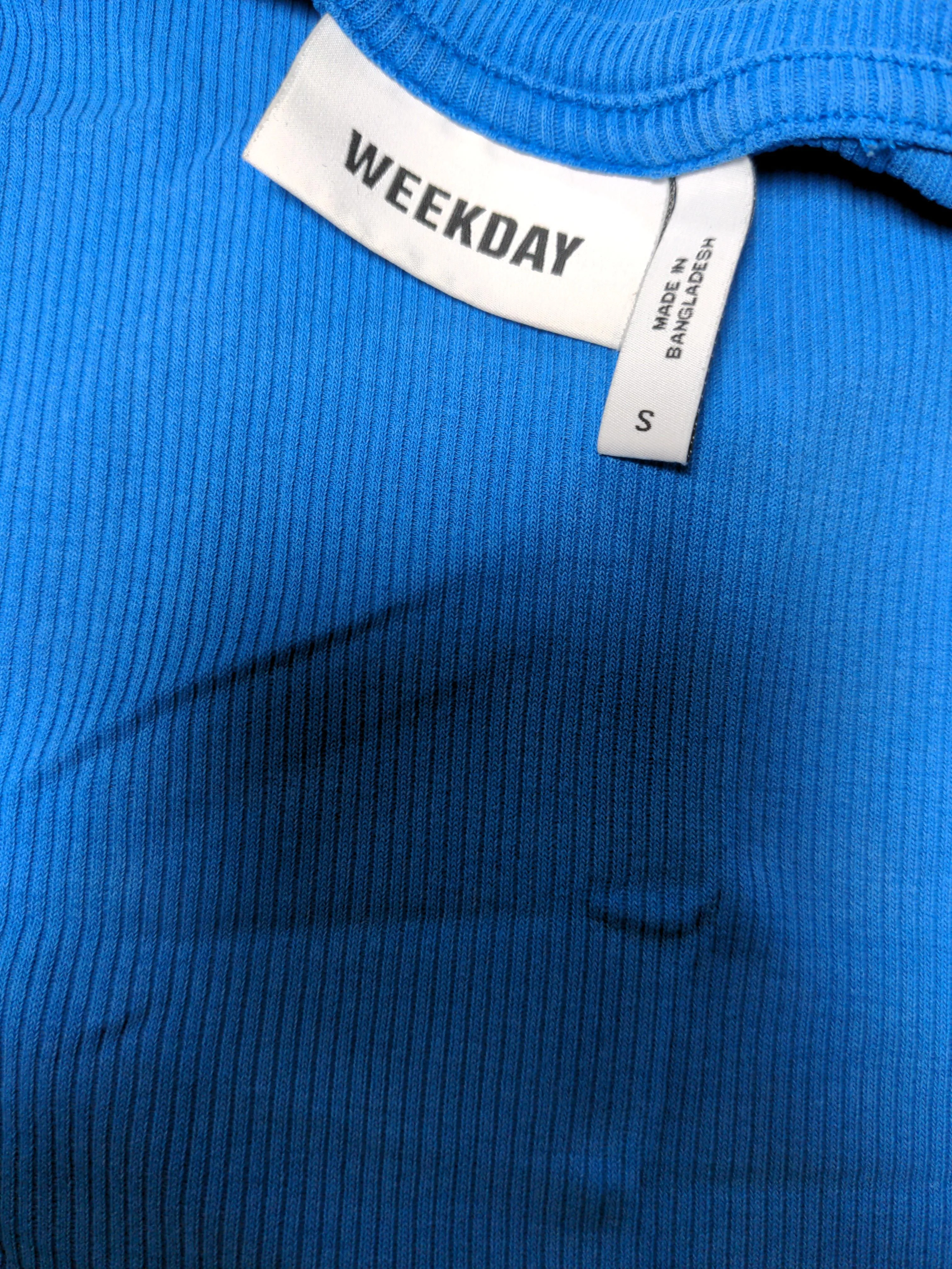 Weekday Women's T-Shirt S Blue Lyocell Modal with Elastane Basic - Image 5