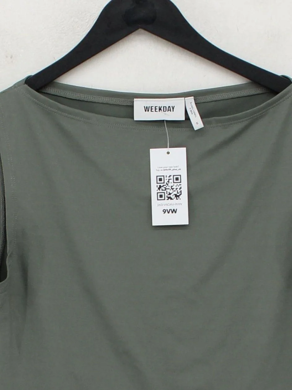 Weekday Women's T-Shirt S Green Polyester with Elastane Basic - Image 3