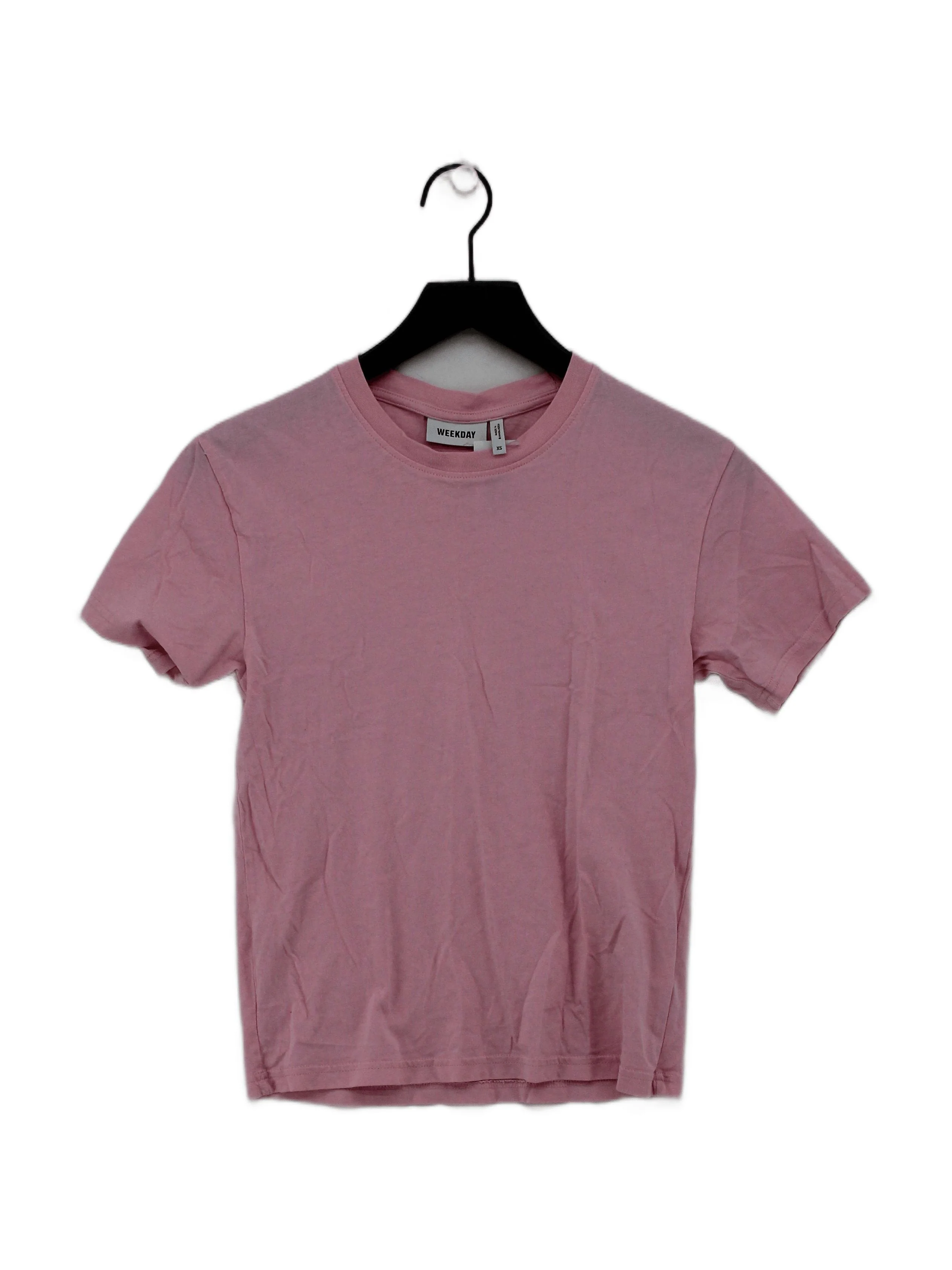 Weekday Women's T-Shirt XS Pink 100% Cotton Short Sleeve Round Neck Basic