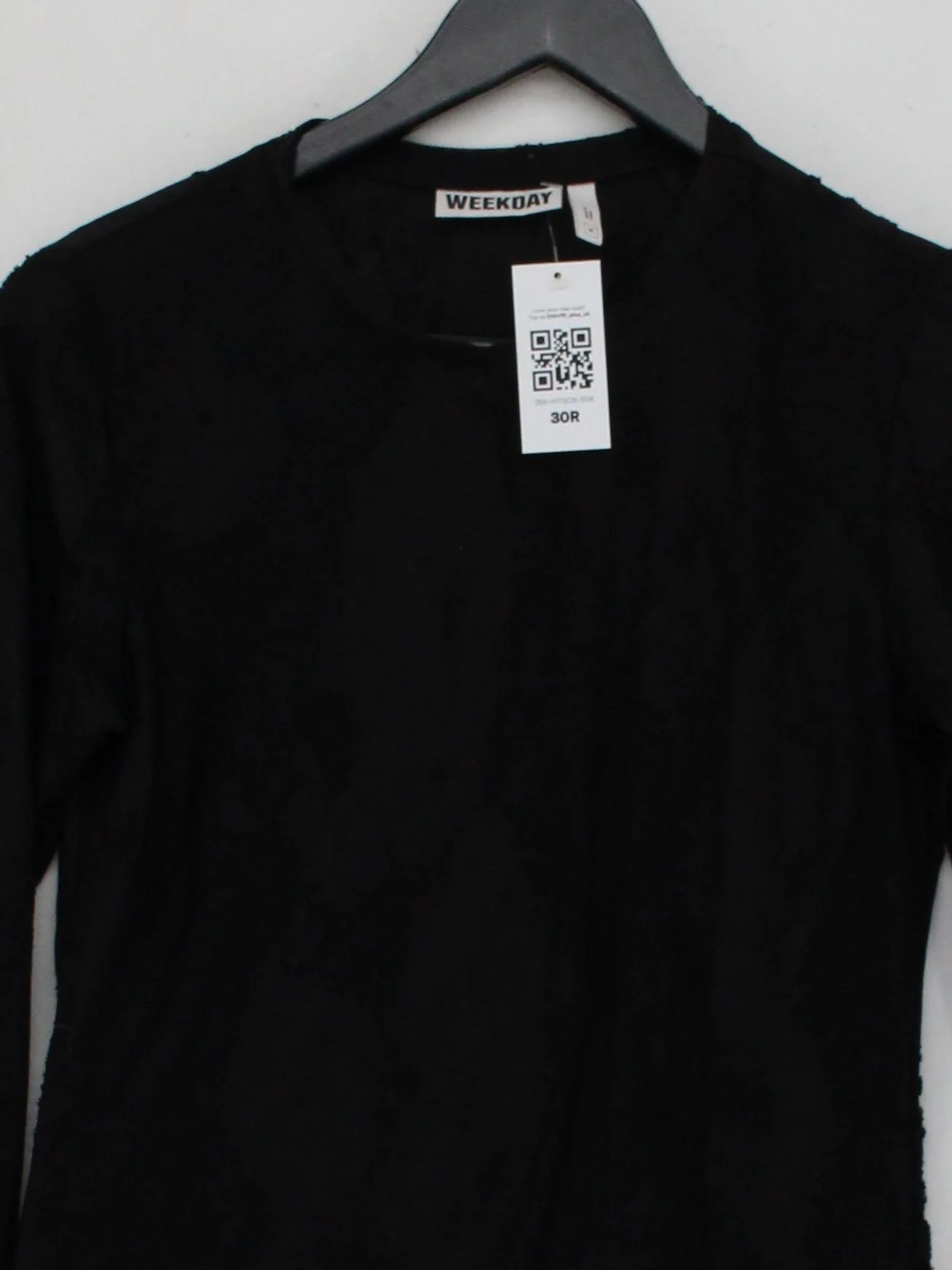 Weekday Women's Top M Black Polyester with Elastane Long Sleeve Round Neck Basic - Image 3