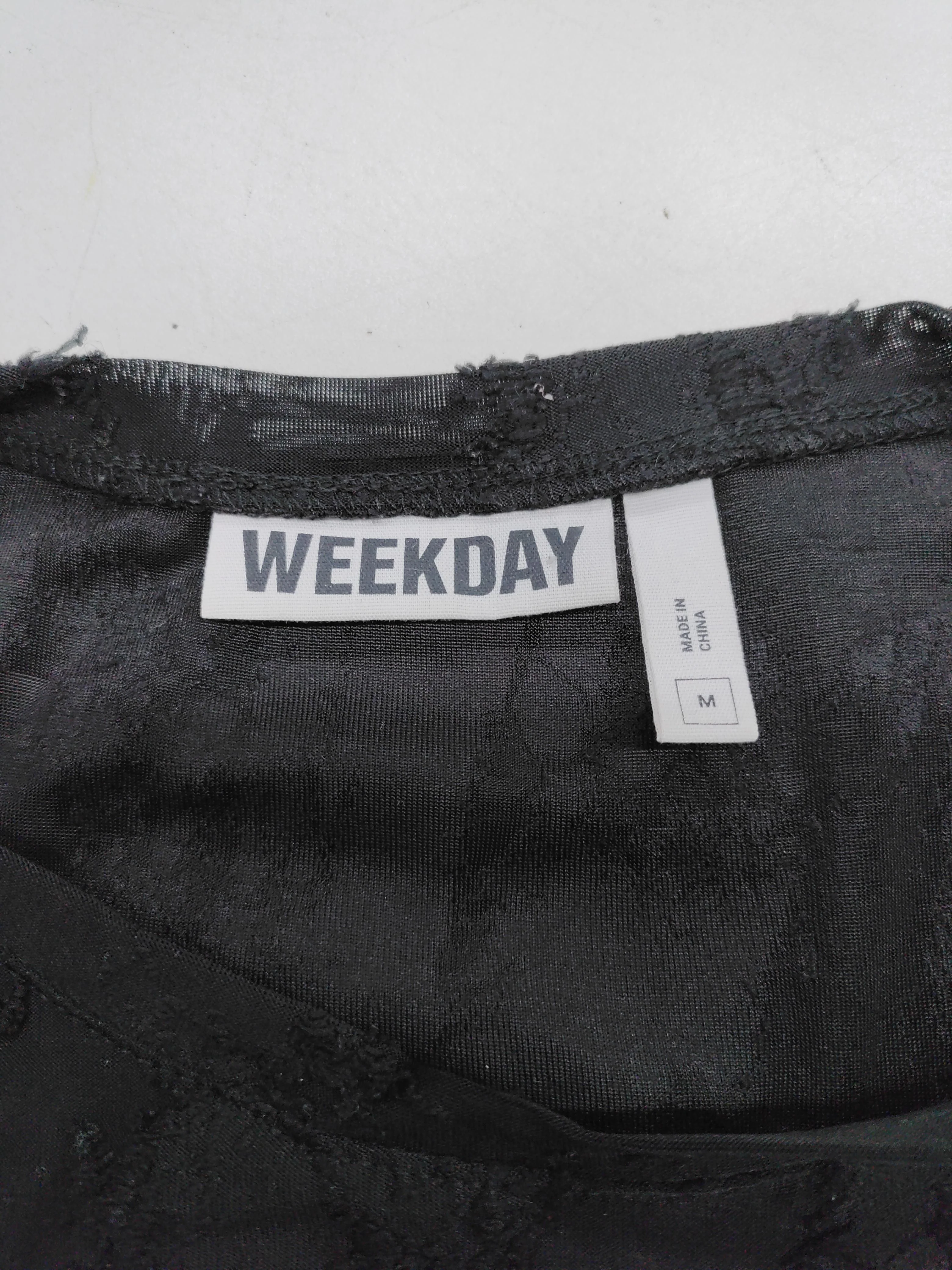 Weekday Women's Top M Black Polyester with Elastane Long Sleeve Round Neck Basic - Image 5