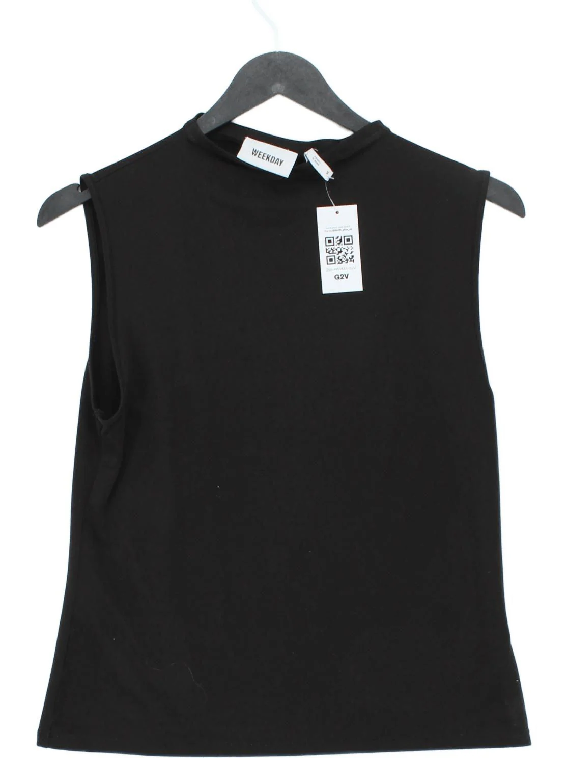 Weekday Women's Top S Black Polyester with Elastane Sleeveless Mock Neck Basic