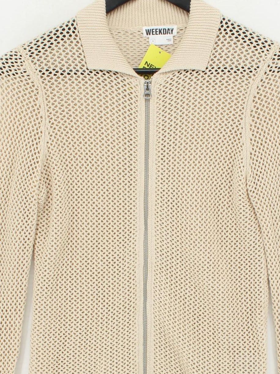 Weekday Women's Top S Cream 100% Cotton Long Sleeve Collared Basic - Image 3