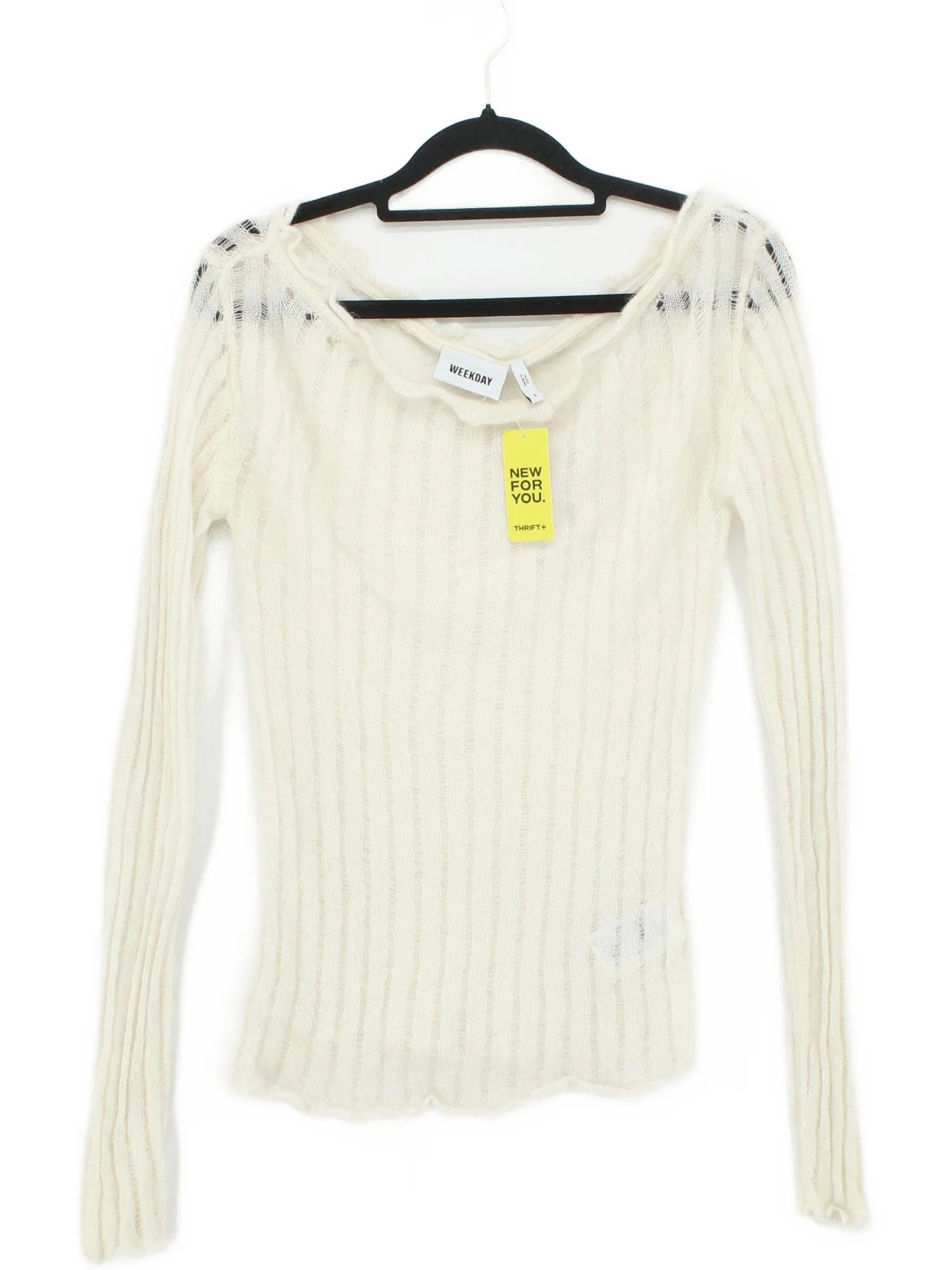 Weekday Women's Top S Cream Polyamide with Wool Long Sleeve Round Neck Basic