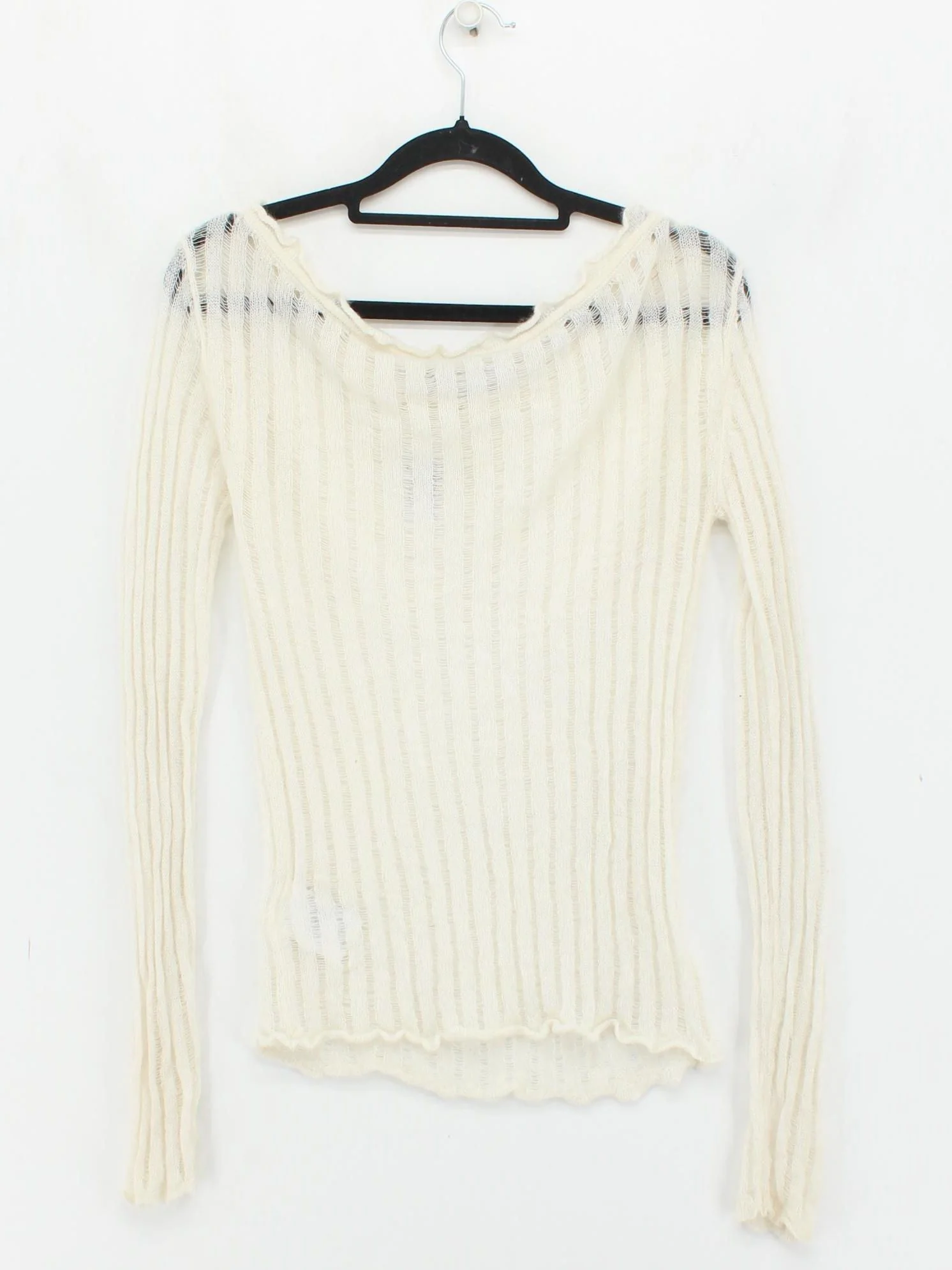 Weekday Women's Top S Cream Polyamide with Wool Long Sleeve Round Neck Basic - Image 2