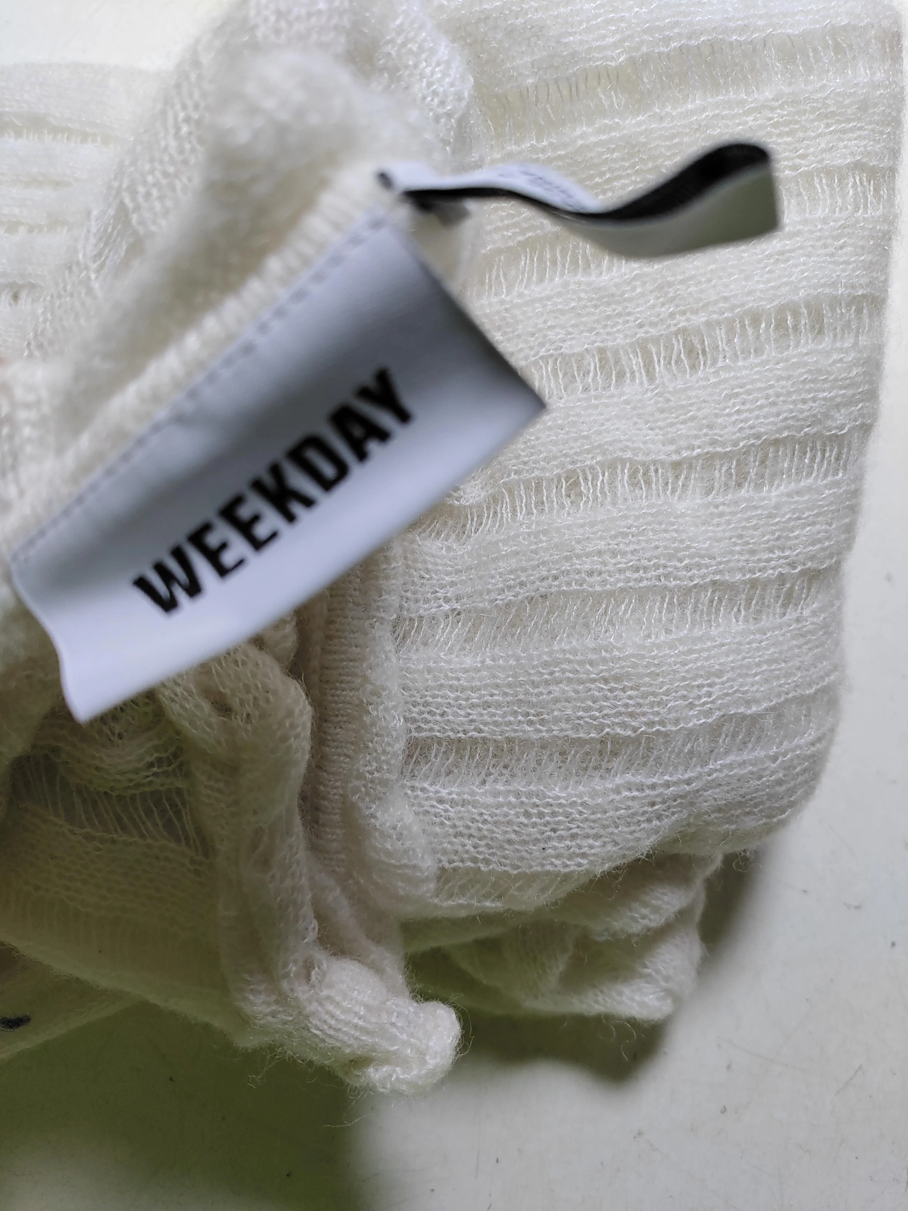 Weekday Women's Top S Cream Polyamide with Wool Long Sleeve Round Neck Basic - Image 5