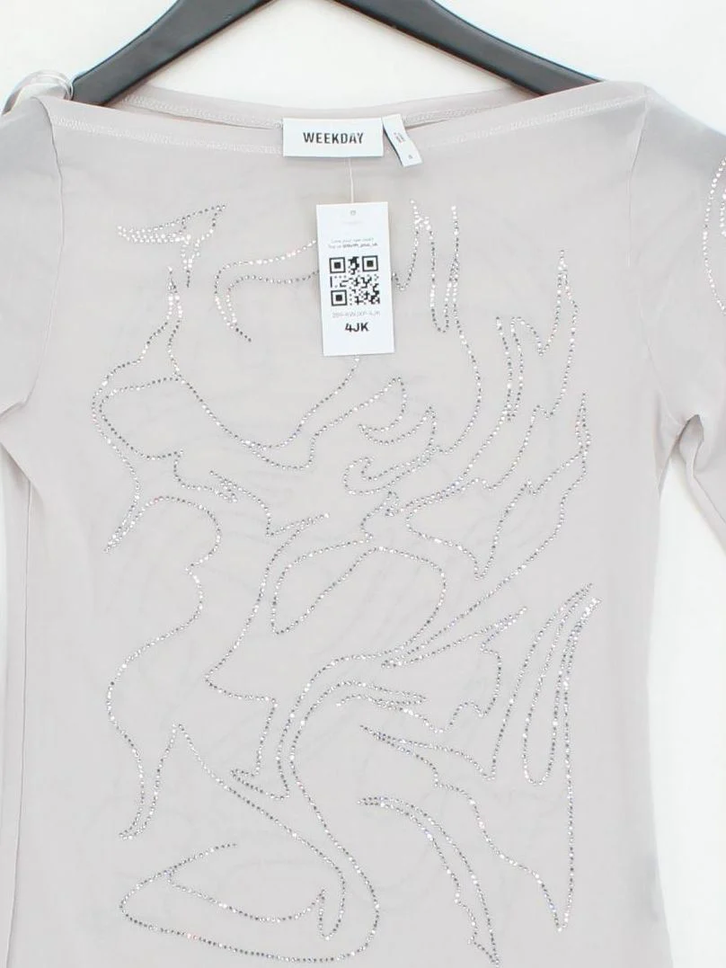 Weekday Women's Top S Grey Graphic 100% Other Long Sleeve Round Neck Basic - Image 3