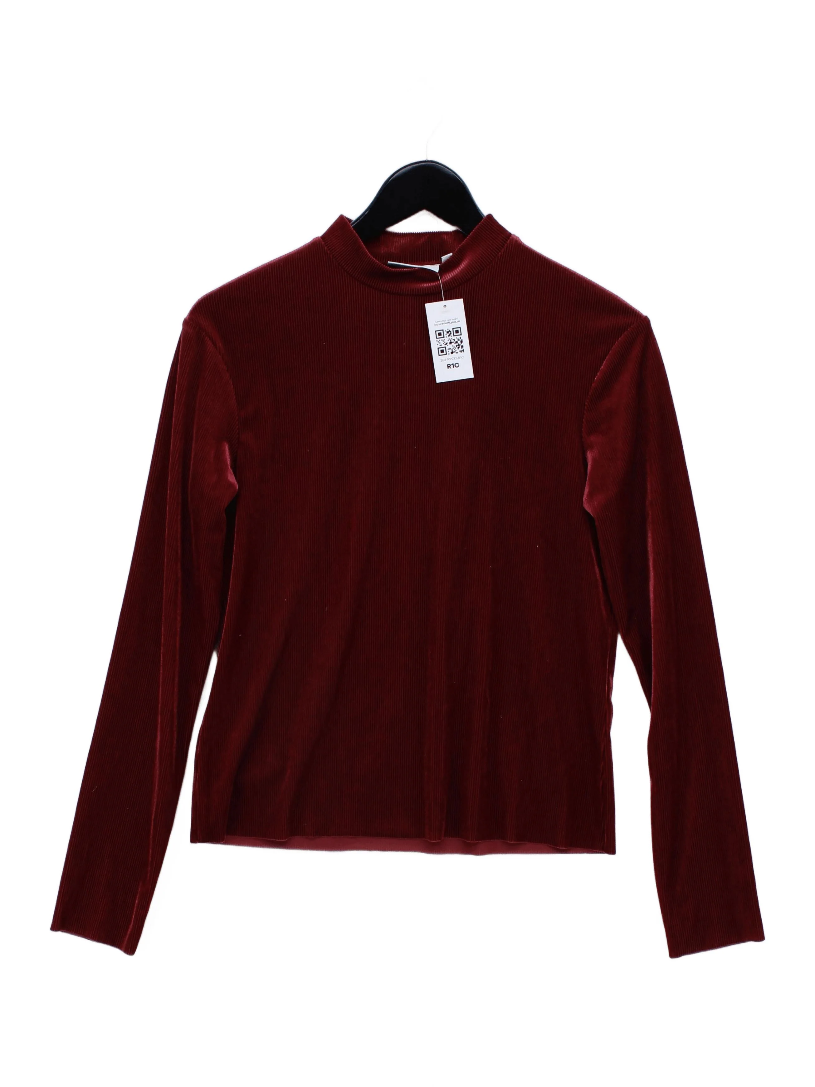 Weekday Women's Top S Red Polyester with Elastane Long Sleeve Mock Neck Basic