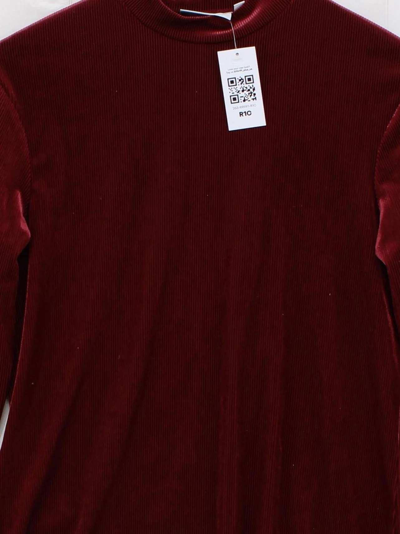 Weekday Women's Top S Red Polyester with Elastane Long Sleeve Mock Neck Basic - Image 3