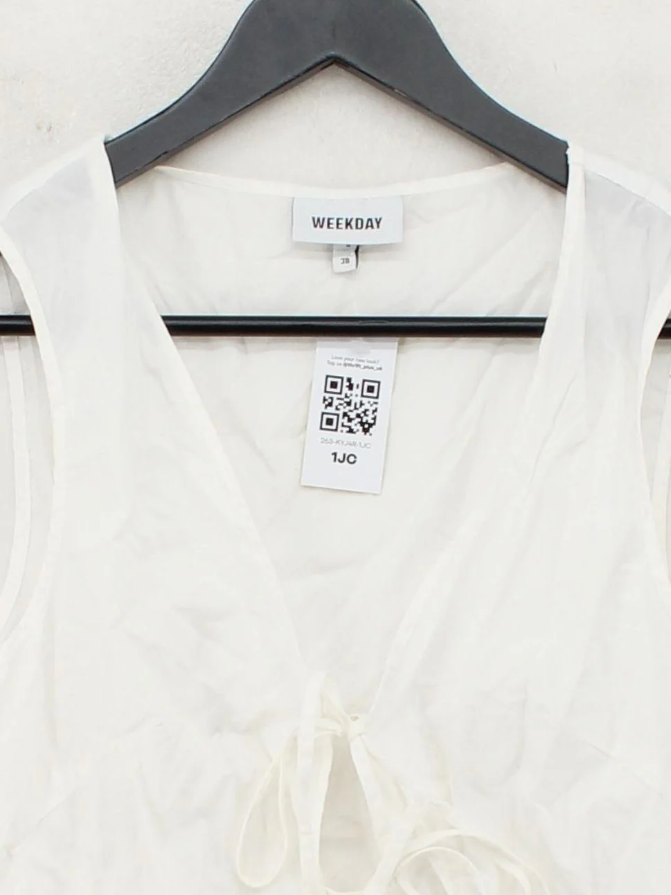 Weekday Women's Top S White 100% Cotton Sleeveless V-Neck Basic - Image 3
