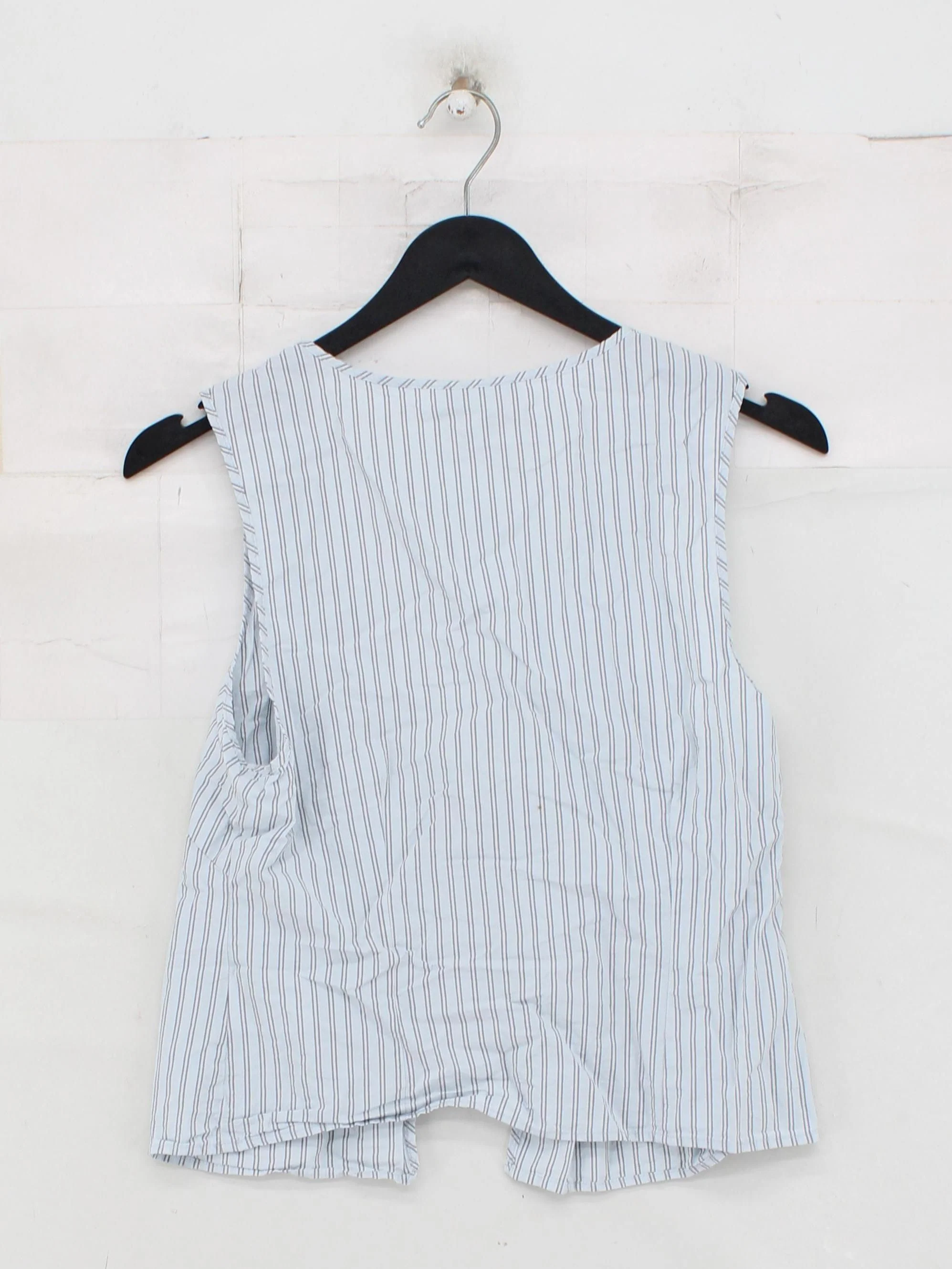Weekday Women's Top UK 10 Blue Striped 100% Cotton Sleeveless V-Neck Basic - Image 2