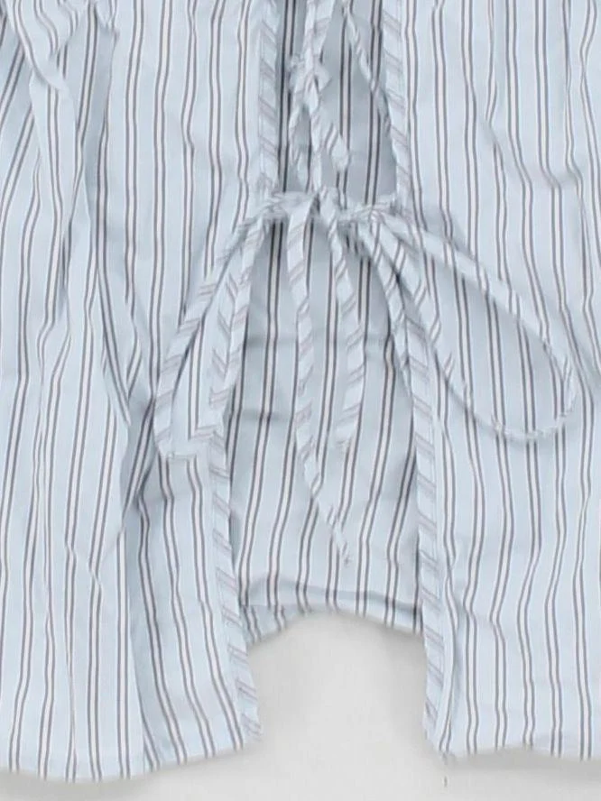 Weekday Women's Top UK 10 Blue Striped 100% Cotton Sleeveless V-Neck Basic - Image 4