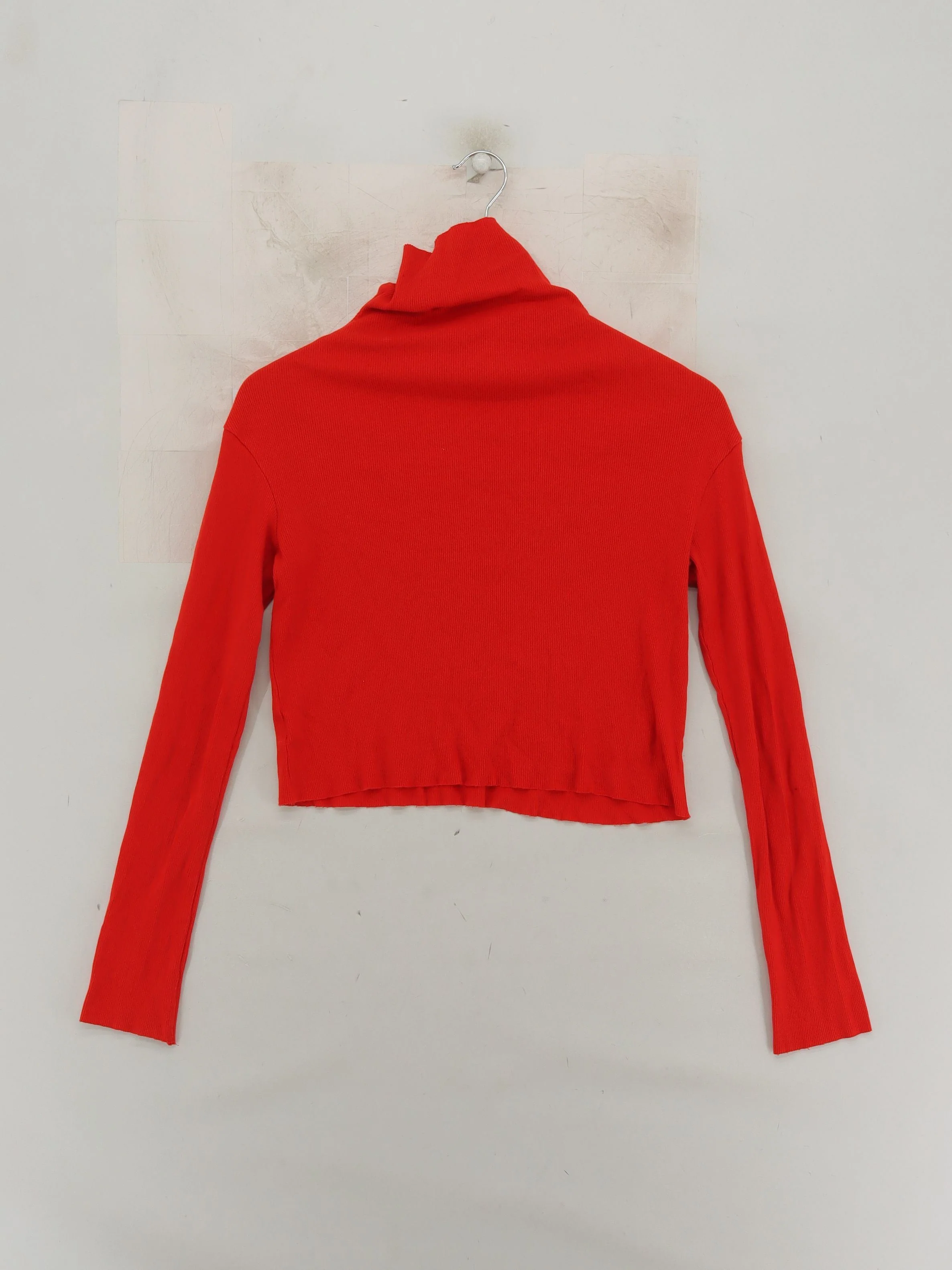 Weekday Women's Top XS Red 100% Cotton Long Sleeve High Neck Basic - Image 2