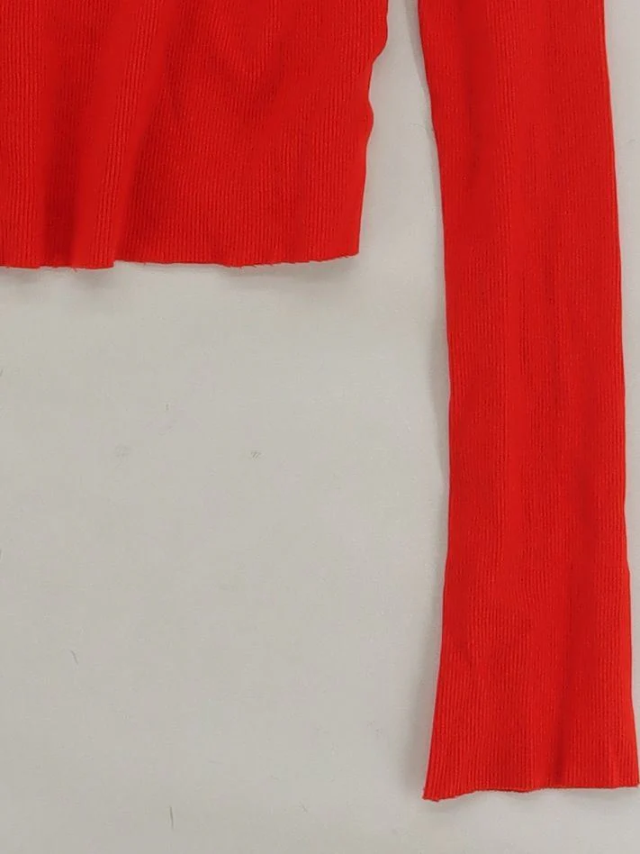 Weekday Women's Top XS Red 100% Cotton Long Sleeve High Neck Basic - Image 4