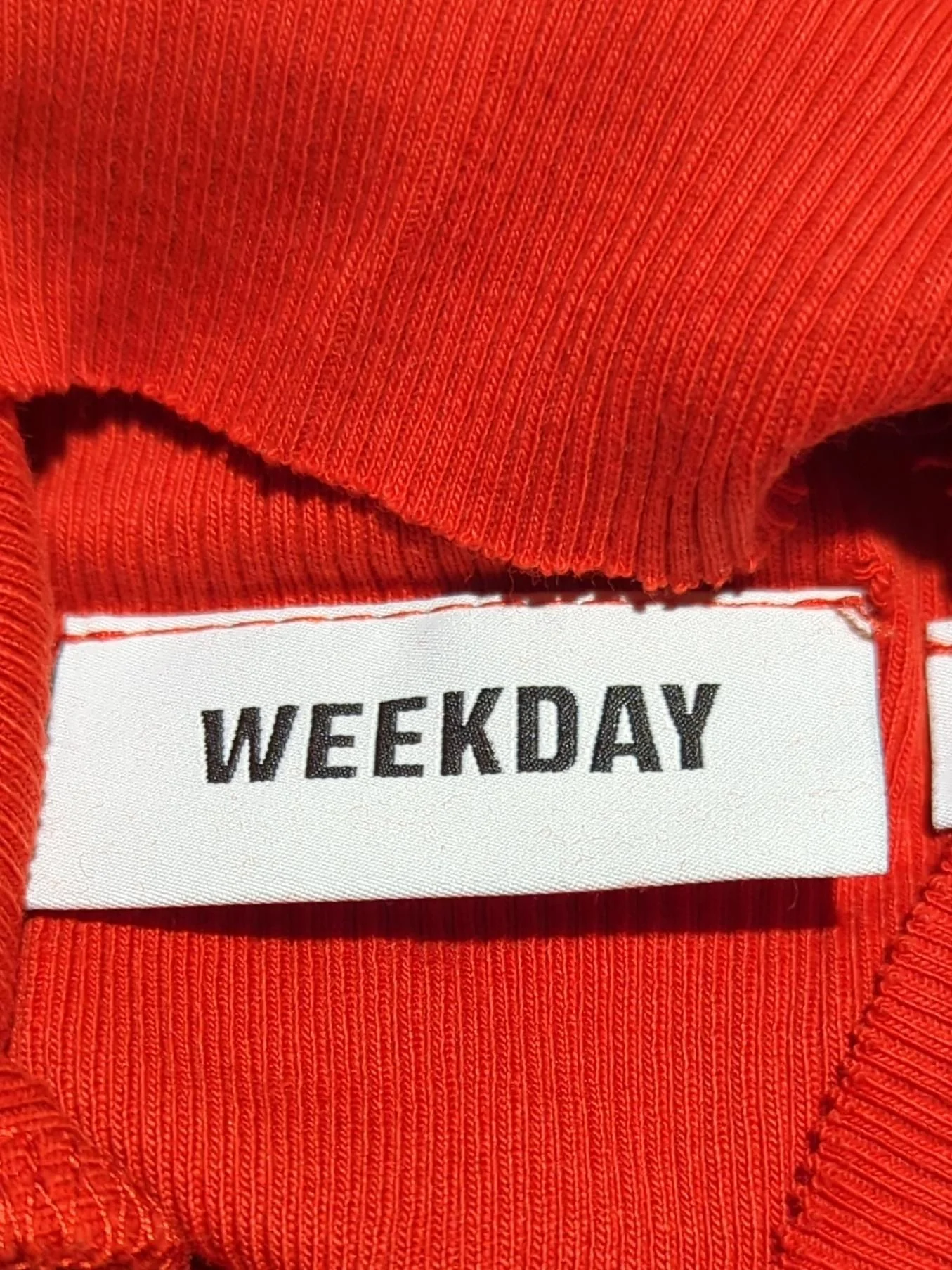 Weekday Women's Top XS Red 100% Cotton Long Sleeve High Neck Basic - Image 5