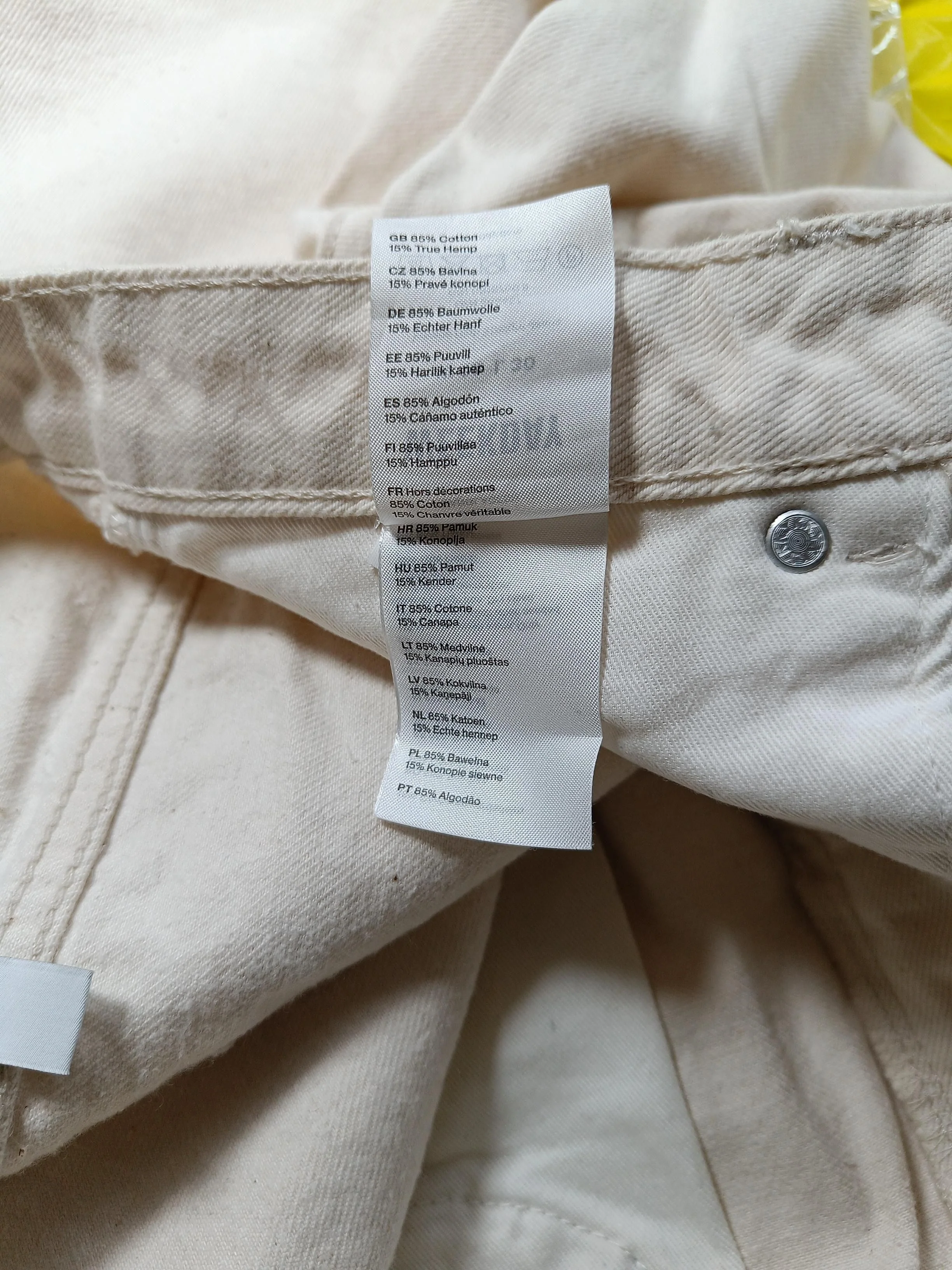 Weekday Women's Trousers W 26 in; L 30 in Cream Cotton with Other Straight Chino - Image 6