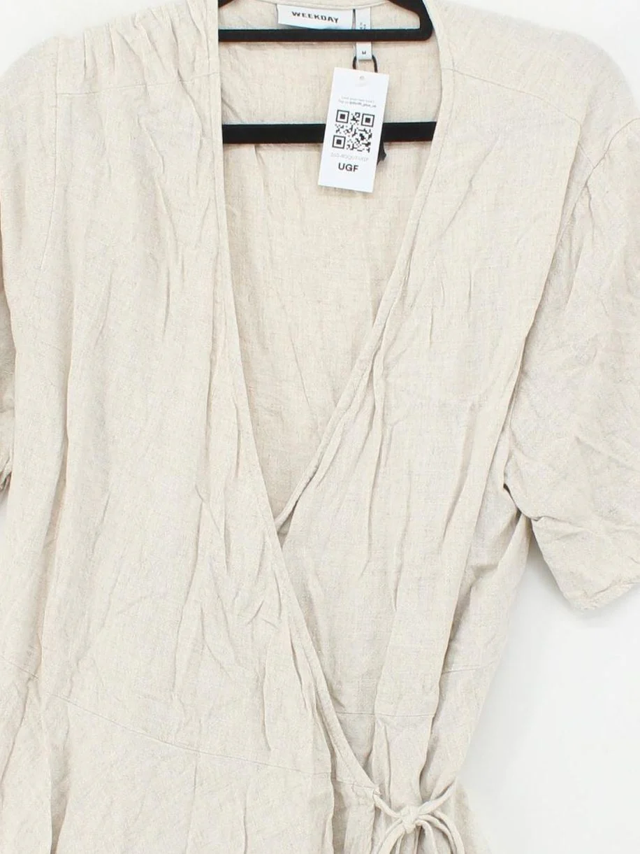 Weekday Wrap Mini Dress M in Cream - Image 3