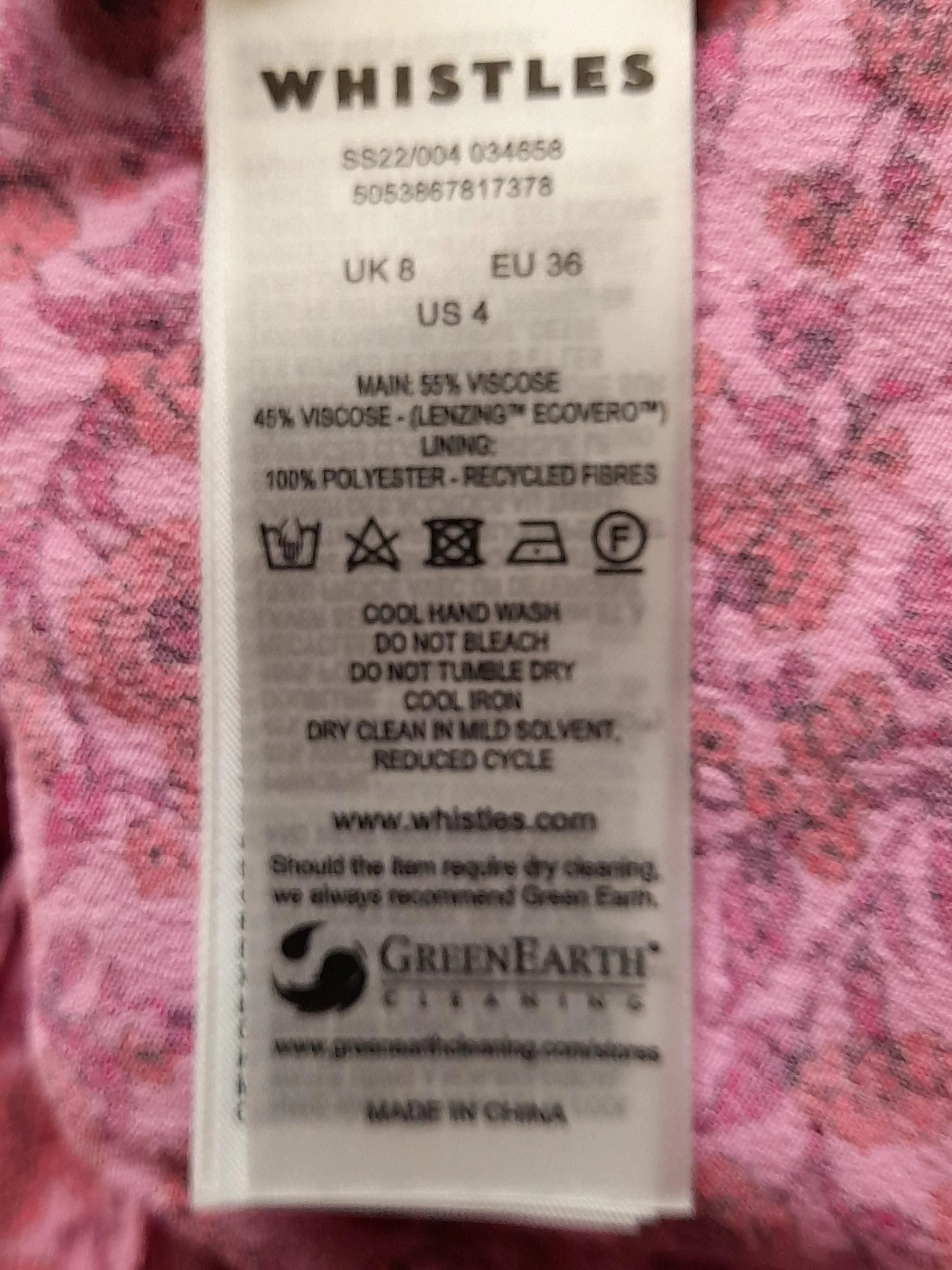 Whistles A-Line Midi Dress UK8 in Pink - Image 6