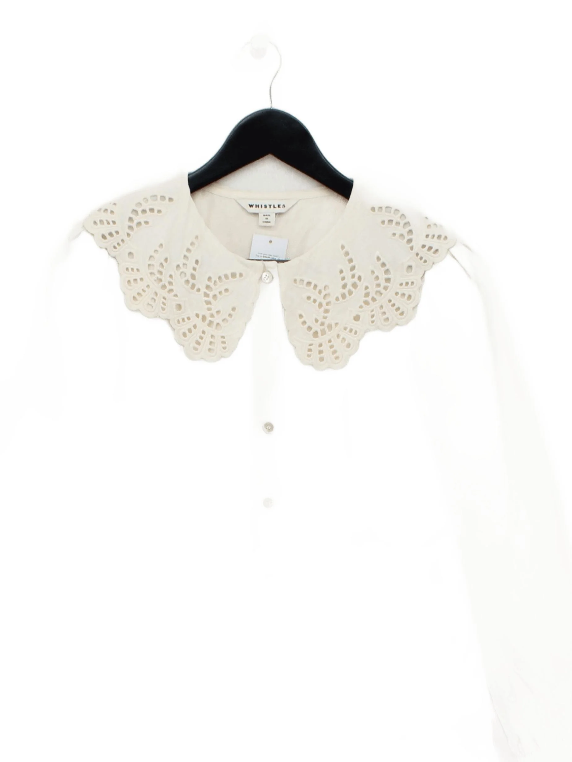 Whistles Women's Blouse UK 10 Cream 100% Cotton Long Sleeve Collared Basic