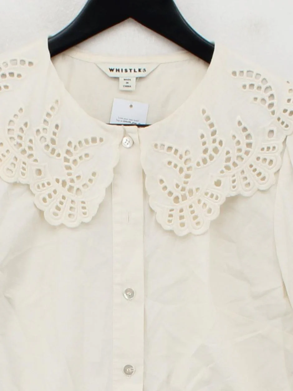 Whistles Women's Blouse UK 10 Cream 100% Cotton Long Sleeve Collared Basic - Image 3
