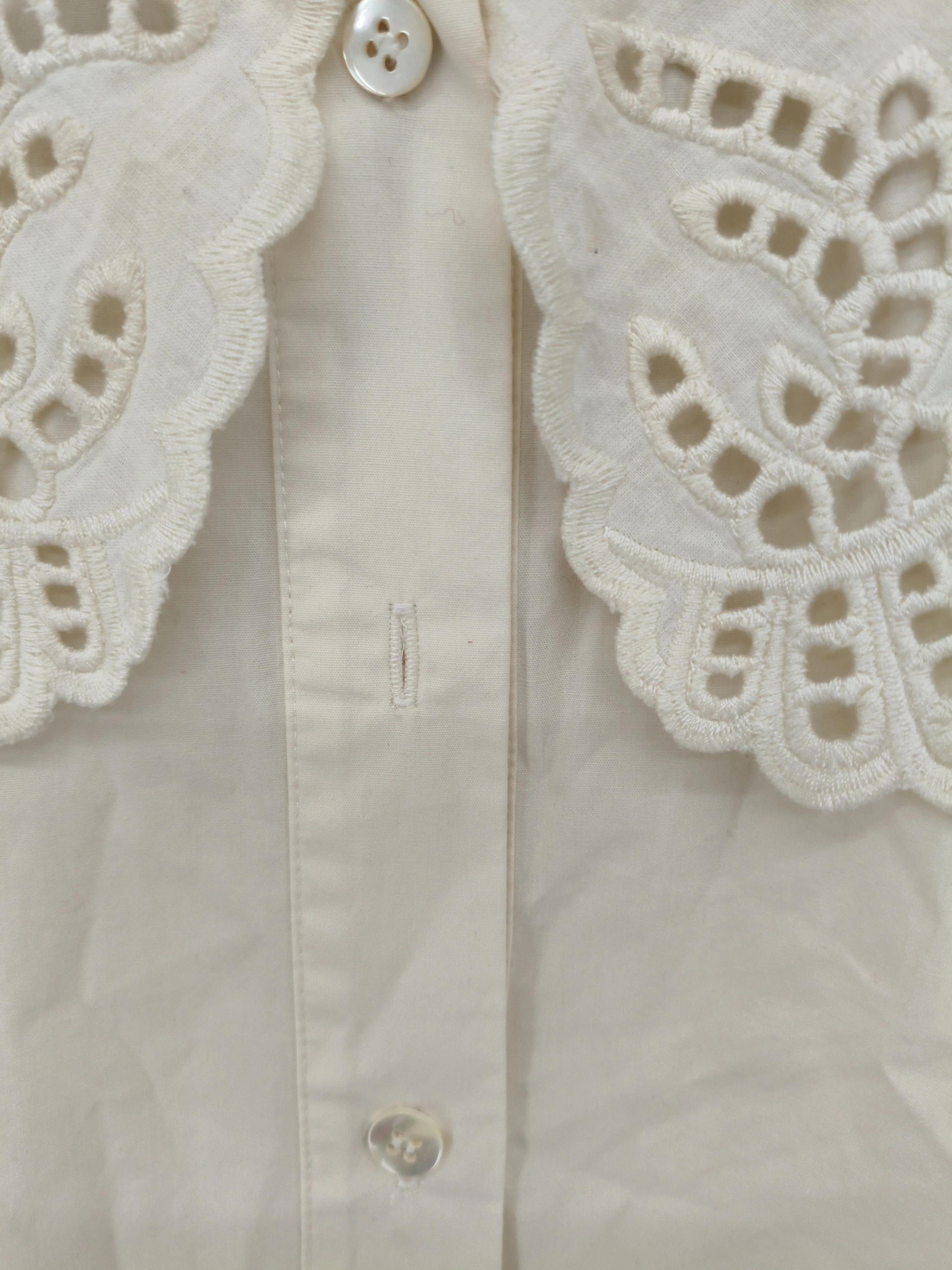 Whistles Women's Blouse UK 10 Cream 100% Cotton Long Sleeve Collared Basic - Image 6